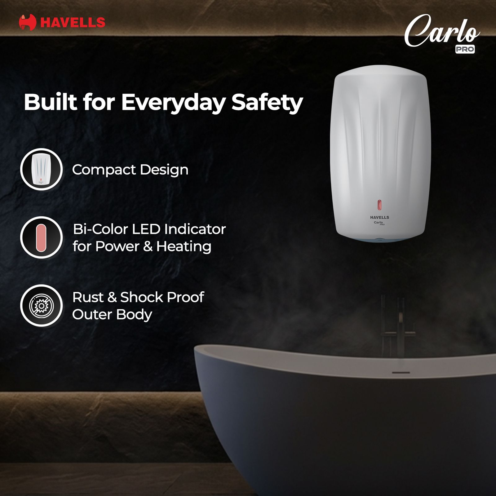 HAVELLS Carlo Pro 5.9 Litre Vertical Instant Geyser with Whirlflow Technology (White & Blue) HAVELLS Carlo Pro 5.9 Litre Vertical Instant Geyser with Whirlflow Technology (White & Blue)_10