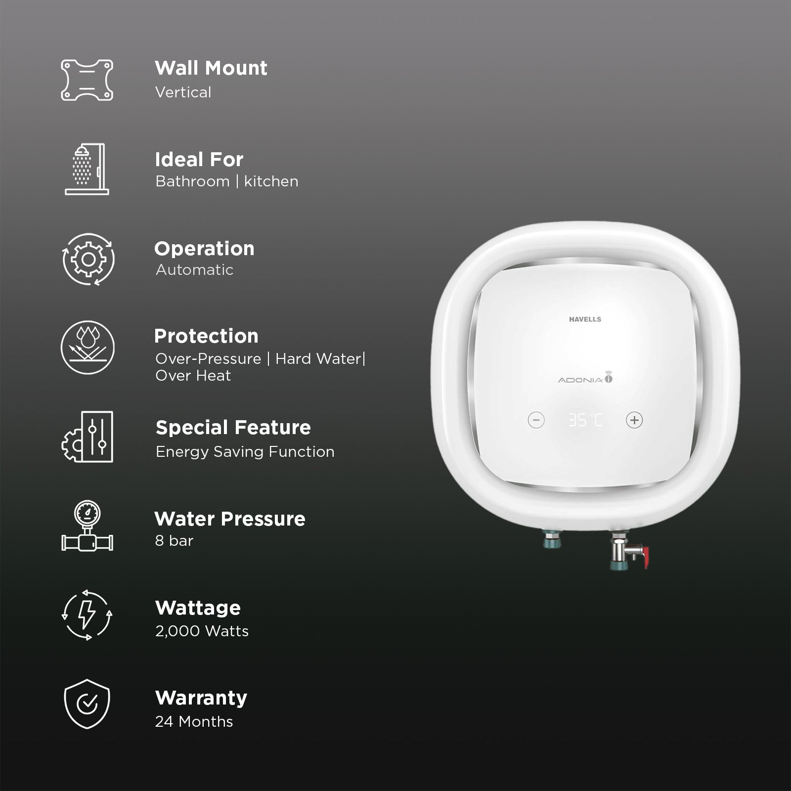Havells Adonia I 15 Litre 4 Star Vertical Smart Geyser with Alexa & Google Assistant Compatibility (White) Havells Adonia I 15 Litre 4 Star Vertical Smart Geyser with Alexa & Google Assistant Compatibility (White)_3