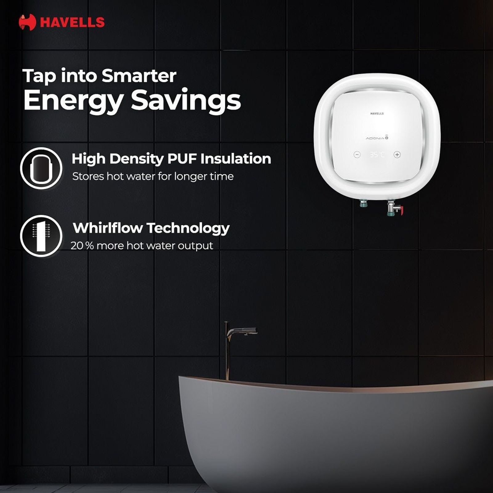 Havells Adonia I 15 Litre 4 Star Vertical Smart Geyser with Alexa & Google Assistant Compatibility (White) Havells Adonia I 15 Litre 4 Star Vertical Smart Geyser with Alexa & Google Assistant Compatibility (White)_5