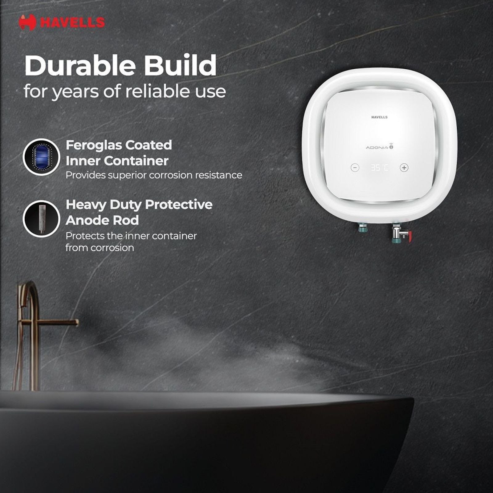 Havells Adonia I 15 Litre 4 Star Vertical Smart Geyser with Alexa & Google Assistant Compatibility (White) Havells Adonia I 15 Litre 4 Star Vertical Smart Geyser with Alexa & Google Assistant Compatibility (White)_6
