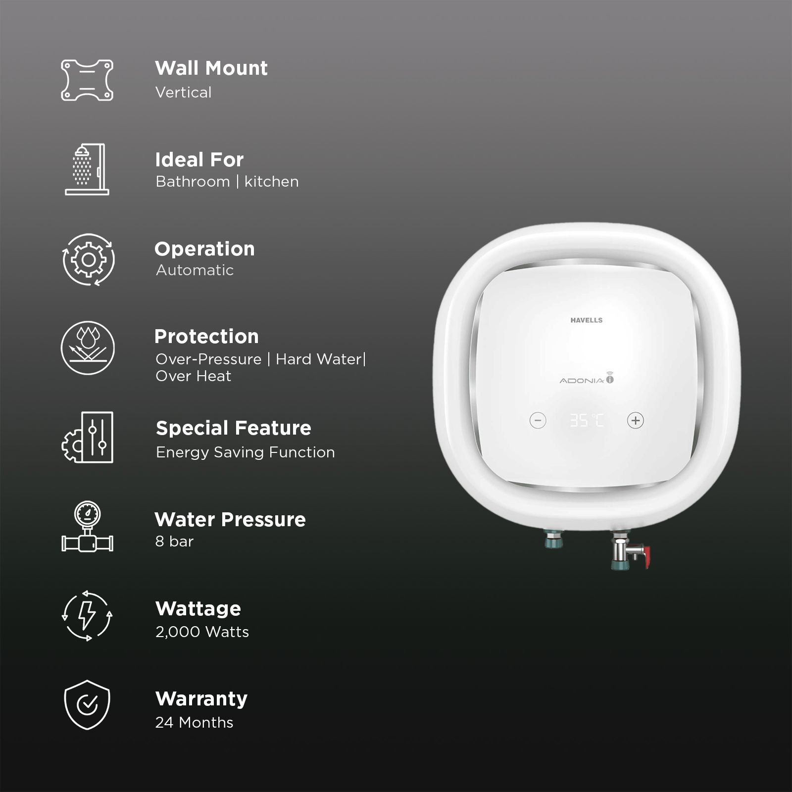 Havells Adonia I 25 Litre 4 Star Vertical Smart Geyser with Alexa & Google Assistant Compatibility (White) Havells Adonia I 25 Litre 4 Star Vertical Smart Geyser with Alexa & Google Assistant Compatibility (White)_3