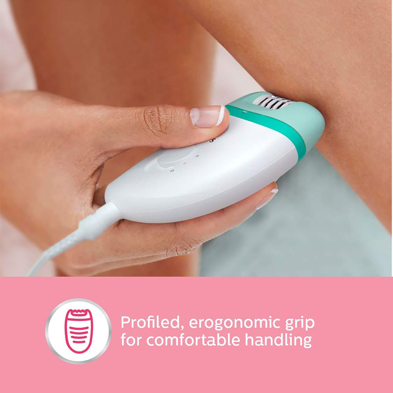 PHILIPS Satinelle Essential Corded Wet & Dry Epilator for Arms, Legs & Intimate Areas with 2 Interchangeable Heads (Efficient Epilation System, White & Green)_7