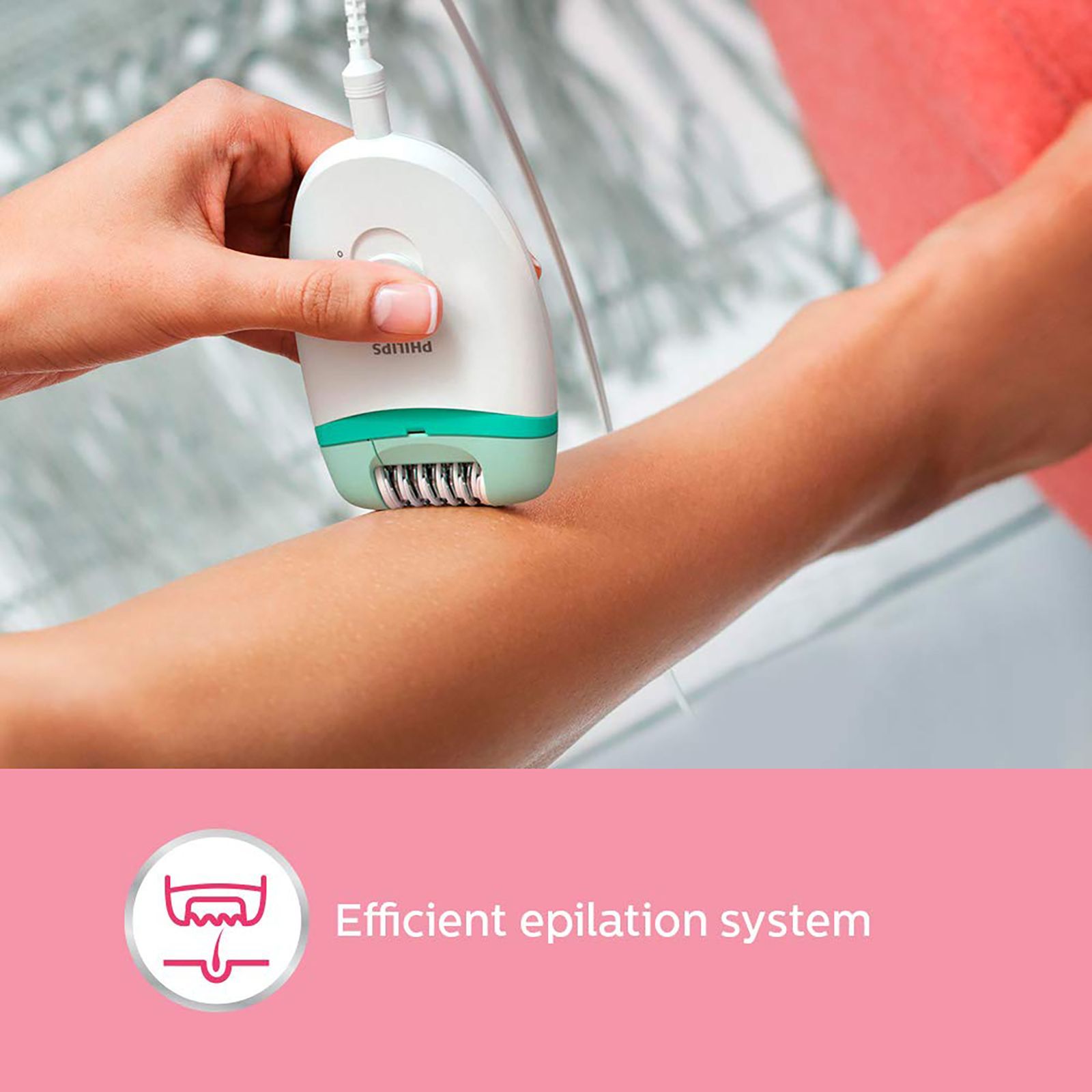 PHILIPS Satinelle Essential Corded Wet & Dry Epilator for Arms, Legs & Intimate Areas with 2 Interchangeable Heads (Efficient Epilation System, White & Green)_8