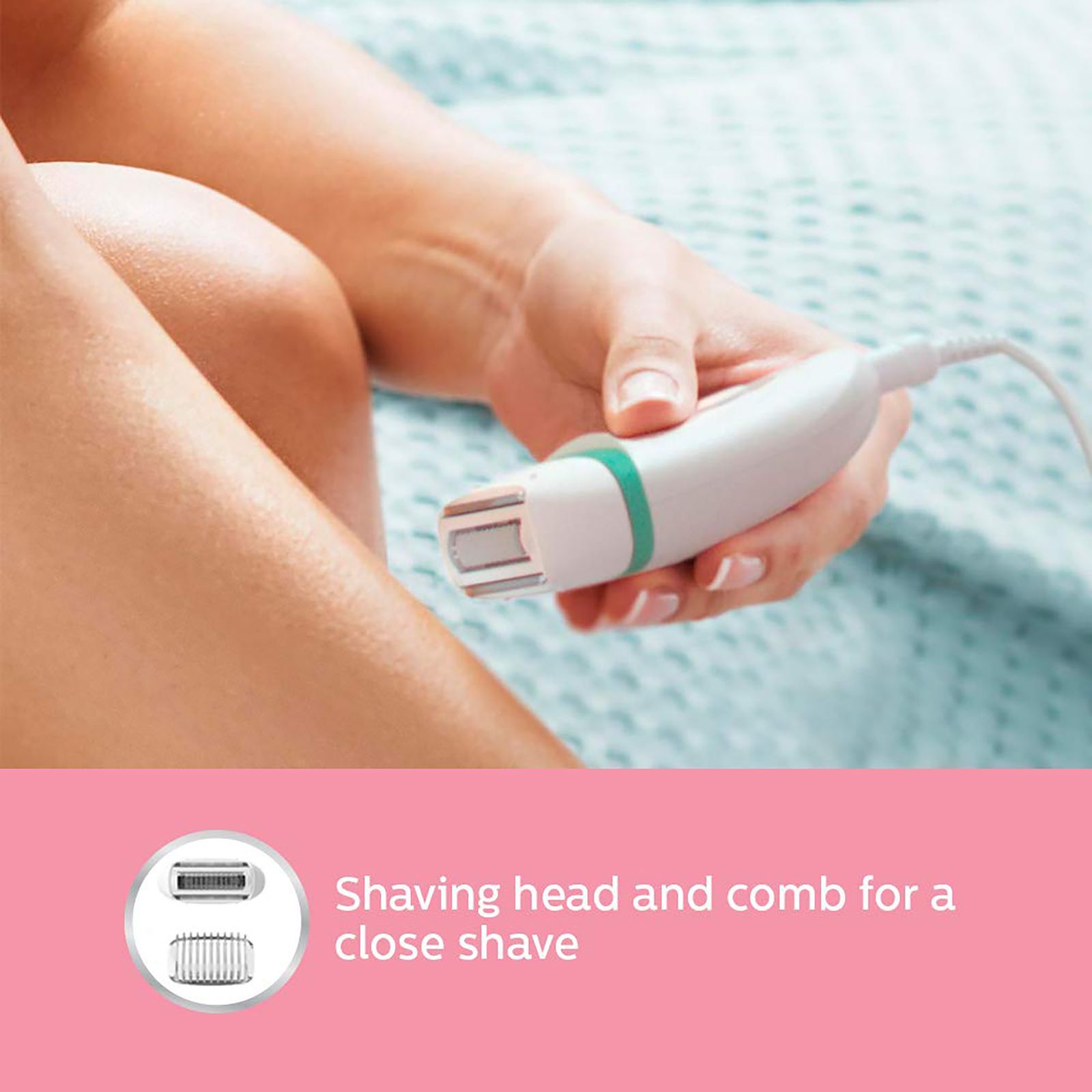 PHILIPS Satinelle Essential Corded Wet & Dry Epilator for Arms, Legs & Intimate Areas with 2 Interchangeable Heads (Efficient Epilation System, White & Green)_10