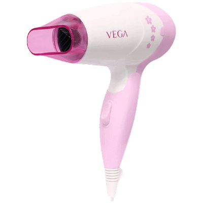 VEGA Insta Glam Hair Dryer with 2 Heat Settings (Overheat Protection, White & Pink)