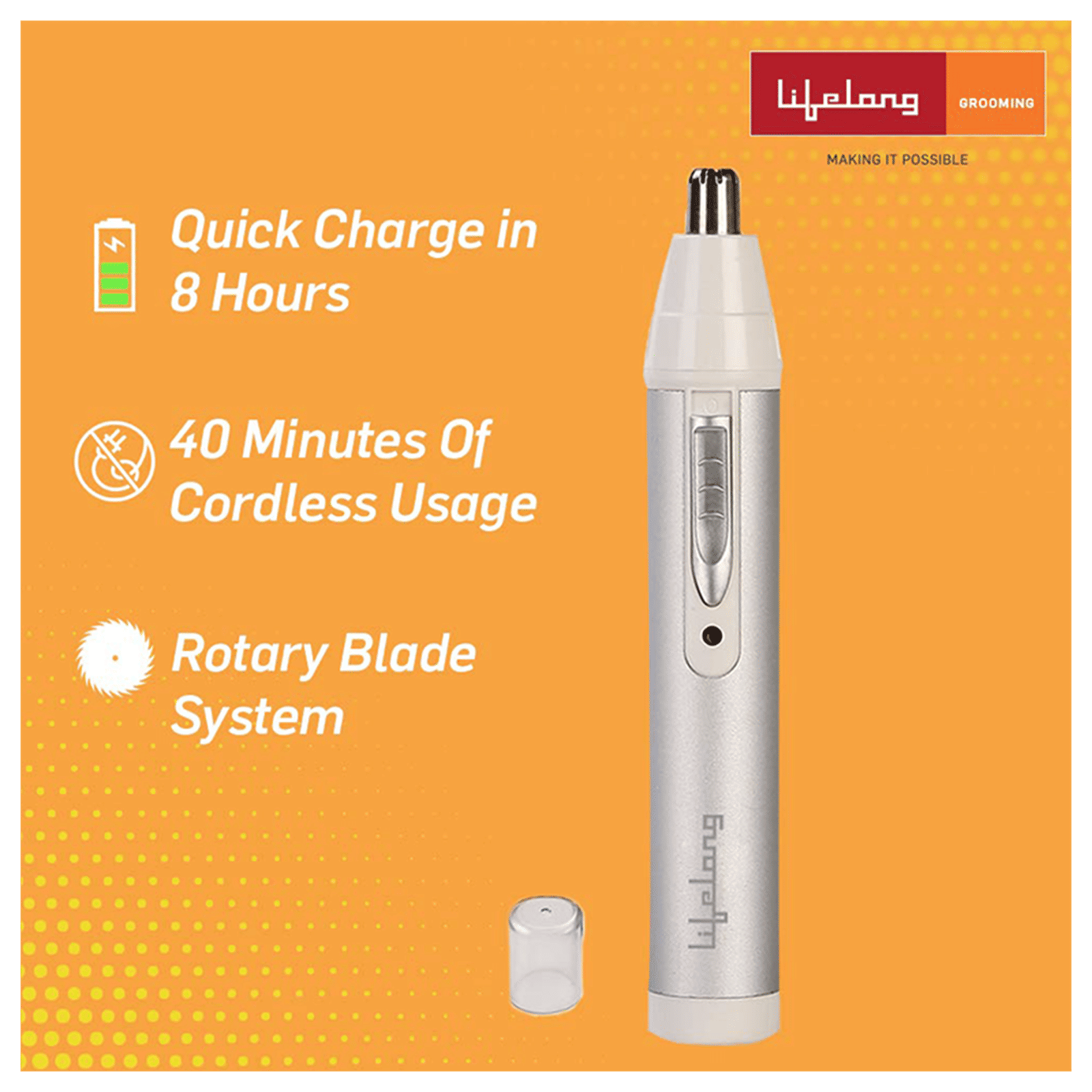 Lifelong LLPCM03 Rechargeable Cordless Dry Trimmer for Nose & Ear with 1 Length Settings for Men & Women (40mins Runtime, Rotary Blade System, Silver) Lifelong LLPCM03 Rechargeable Cordless Dry Trimmer for Nose & Ear with 1 Length Settings for Men & Women (40mins Runtime, Rotary Blade System, Silver)_7