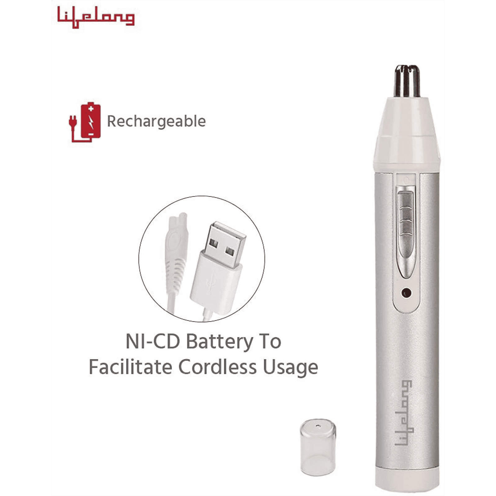 Lifelong LLPCM03 Rechargeable Cordless Dry Trimmer for Nose & Ear with 1 Length Settings for Men & Women (40mins Runtime, Rotary Blade System, Silver) Lifelong LLPCM03 Rechargeable Cordless Dry Trimmer for Nose & Ear with 1 Length Settings for Men & Women (40mins Runtime, Rotary Blade System, Silver)_9