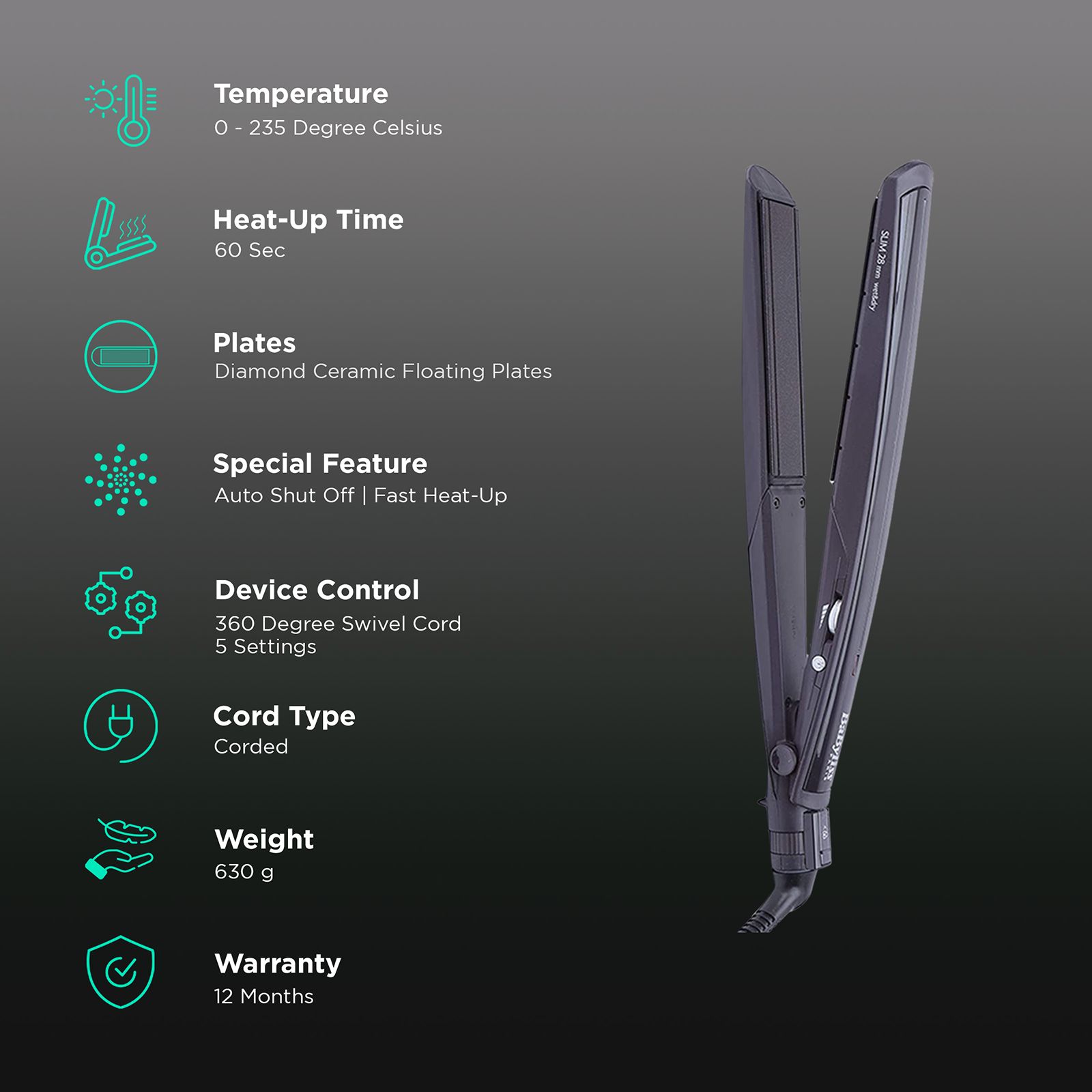 BaByliss Hair Straightener with Advanced Heating Technology (Diamond Ceramic Plate, Black) BaByliss Hair Straightener with Advanced Heating Technology (Diamond Ceramic Plate, Black)_3