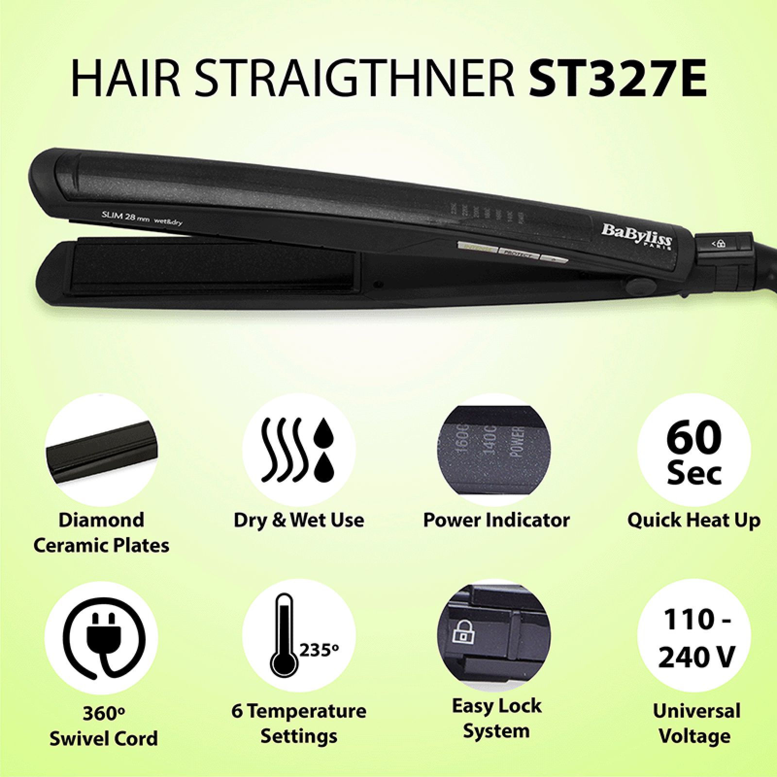 BaByliss Pro200 Hair Straightener with LED Display (Diamond Ceramic Plate, Black) BaByliss Pro200 Hair Straightener with LED Display (Diamond Ceramic Plate, Black)_7