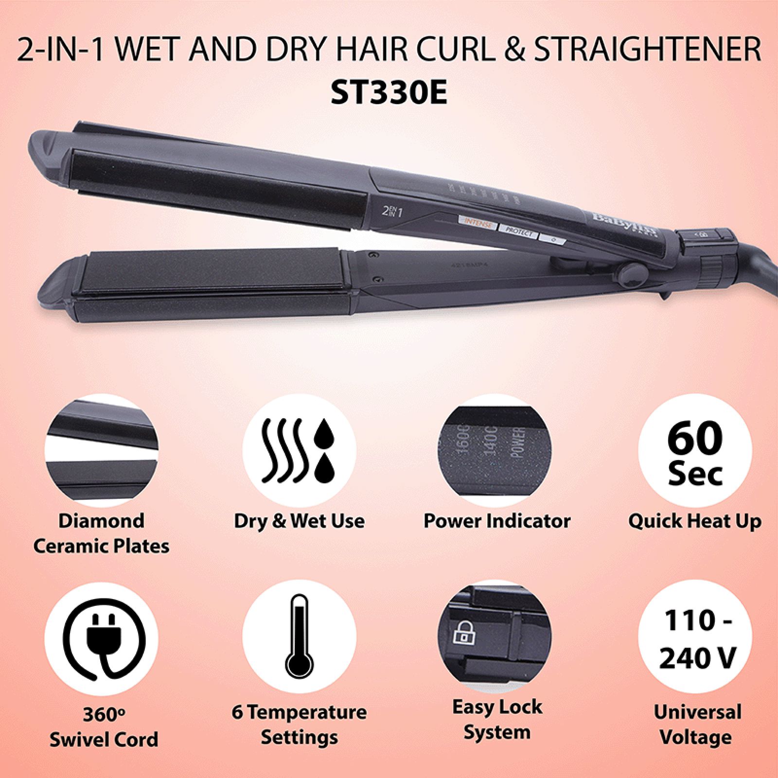BaByliss 2-in-1 Hair Straightener & Curler with I-curl Function (Diamond Ceramic Plate, Black) BaByliss 2-in-1 Hair Straightener & Curler with I-curl Function (Diamond Ceramic Plate, Black)_10