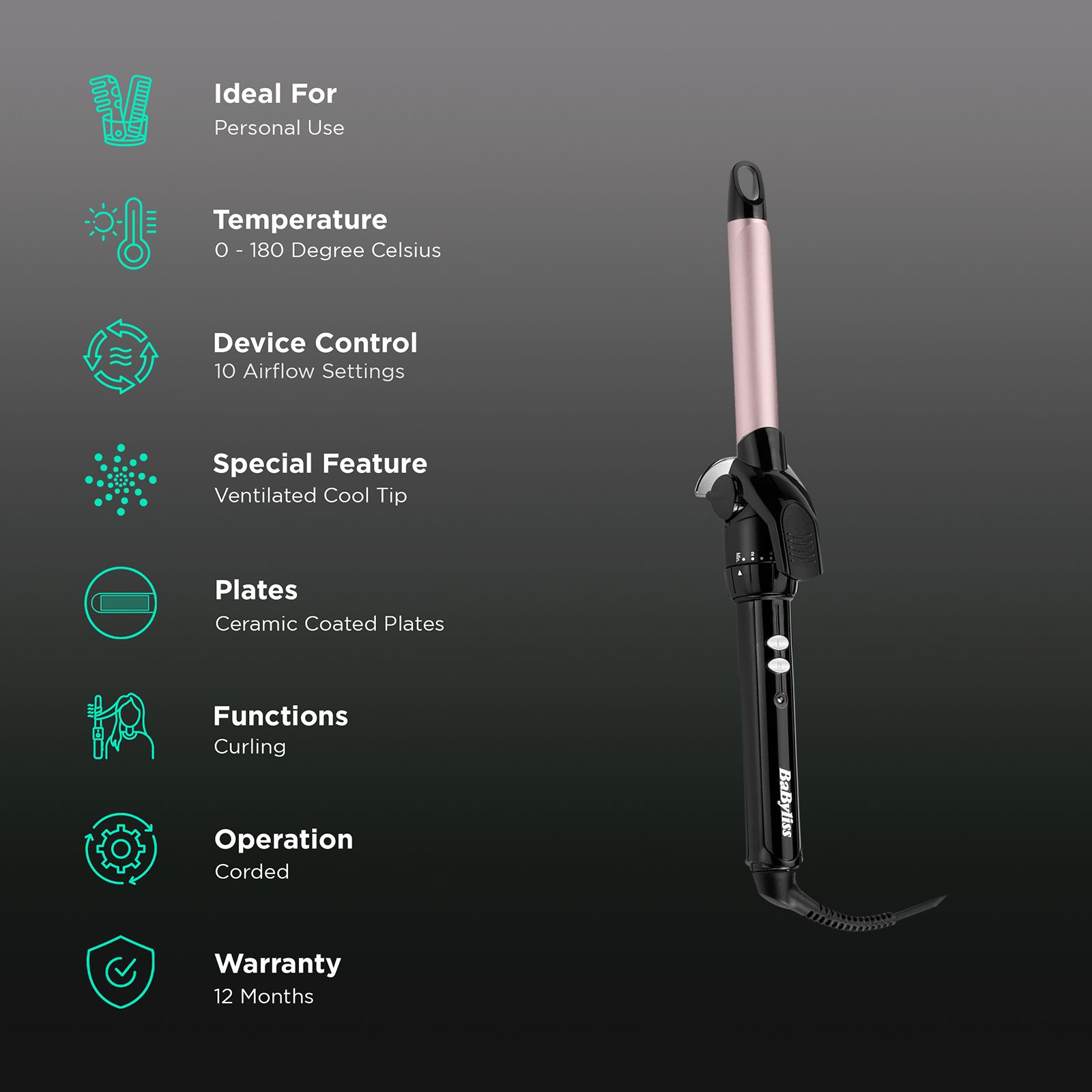 BaByliss Pro180 Hair Curler with I-Temperature Technology (Chrome Ceramic Plate, Black) BaByliss Pro180 Hair Curler with I-Temperature Technology (Chrome Ceramic Plate, Black)_3