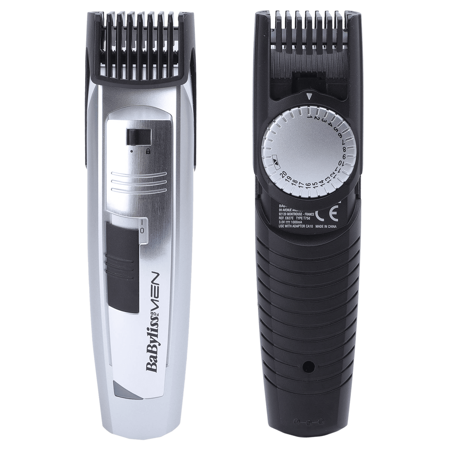 BaByliss E827E Rechargeable Corded & Cordless Wet & Dry Trimmer for Beard & Moustache with 20 Length Settings for Men (60mins Runtime, Grooved Wheel Settings, Silver) BaByliss E827E Rechargeable Corded & Cordless Wet & Dry Trimmer for Beard & Moustache with 20 Length Settings for Men (60mins Runtime, Grooved Wheel Settings, Silver)_9