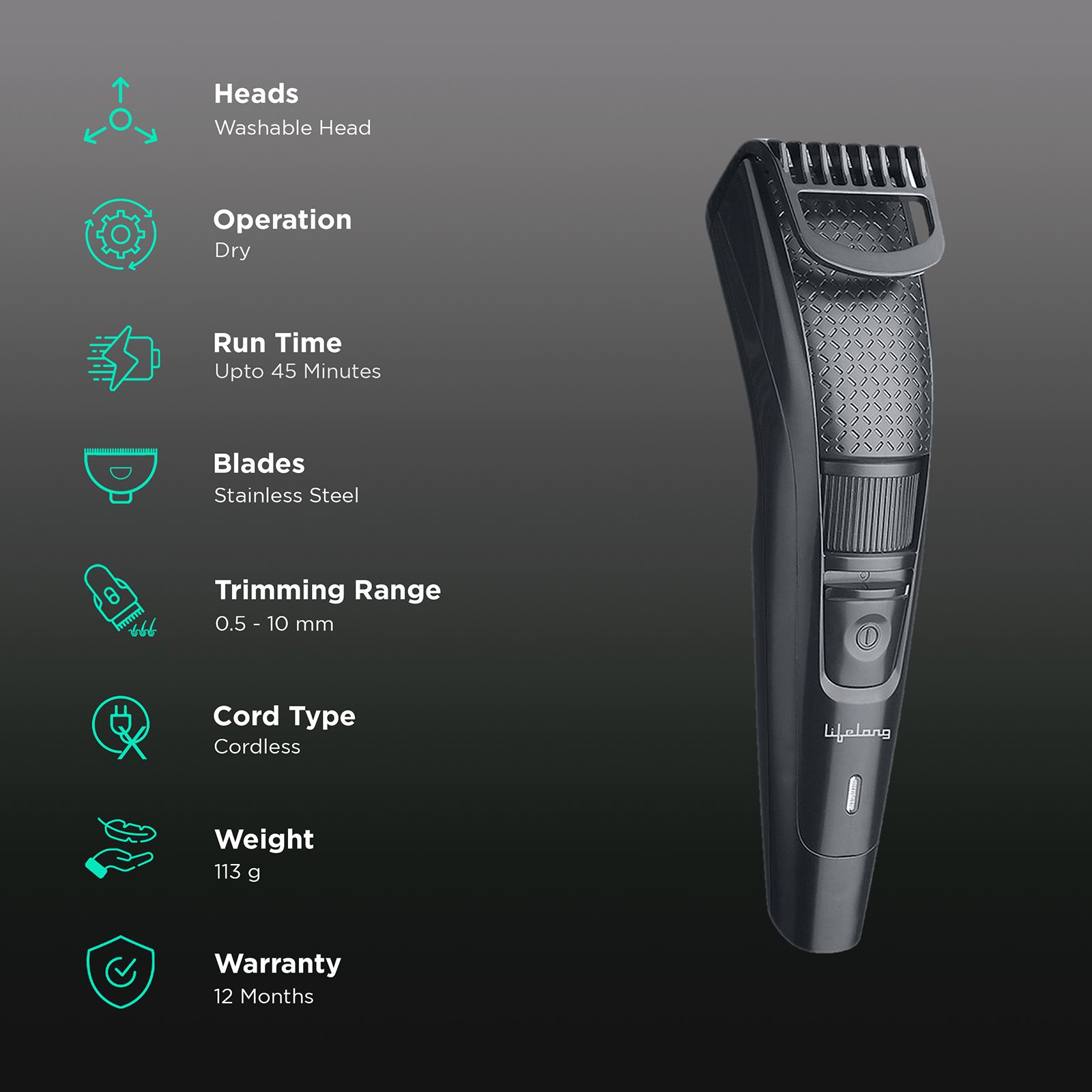Lifelong Alpha Rechargeable Cordless Dry Trimmer for Beard & Moustache with 20 Length Settings for Men (45min Runtime, Washable Blades, Black) Lifelong Alpha Rechargeable Cordless Dry Trimmer for Beard & Moustache with 20 Length Settings for Men (45min Runtime, Washable Blades, Black)_2