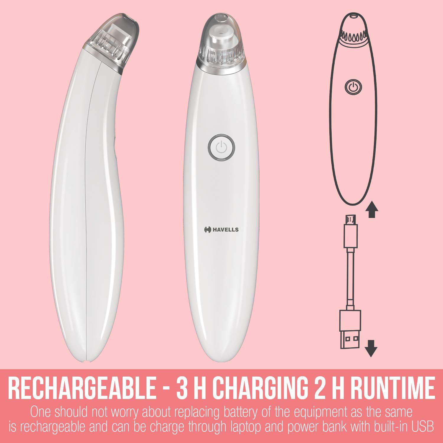 HAVELLS Skin Care Cordless 4-in-1 Pore Cleanser (3 Suction Modes, SC5060, White)_4