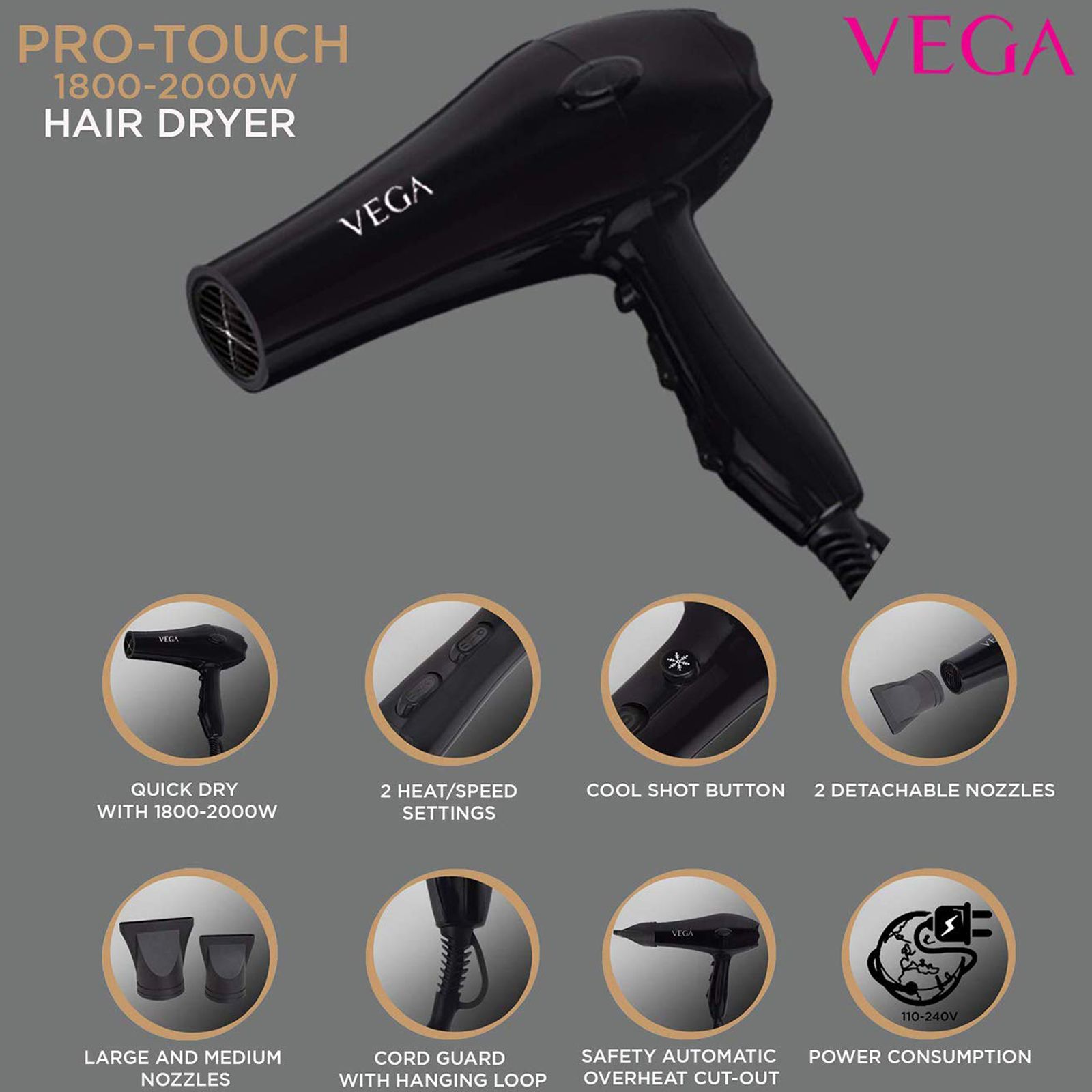 VEGA Pro Touch Hair Dryer with 2 Heat Settings (Overheat Protection, Black) VEGA Pro Touch Hair Dryer with 2 Heat Settings (Overheat Protection, Black)_9