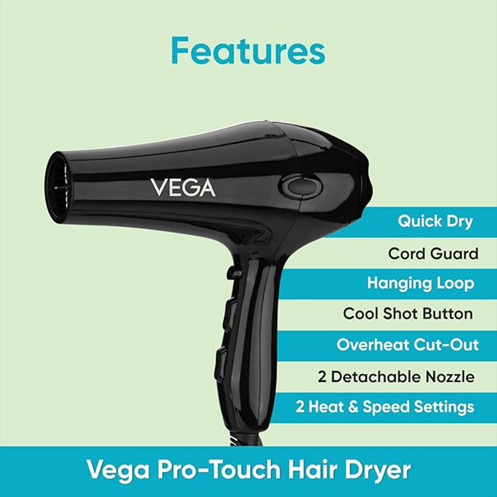 VEGA Pro Touch Hair Dryer with 2 Heat Settings (Overheat Protection, Black) VEGA Pro Touch Hair Dryer with 2 Heat Settings (Overheat Protection, Black)_5