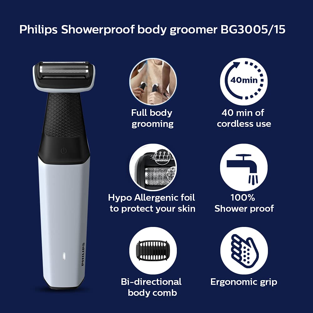 PHILIPS Series 3000 Rechargeable Cordless Body Groomer for Face & Body for Men (40min Runtime, Showerproof, White) PHILIPS Series 3000 Rechargeable Cordless Body Groomer for Face & Body for Men (40min Runtime, Showerproof, White)_14