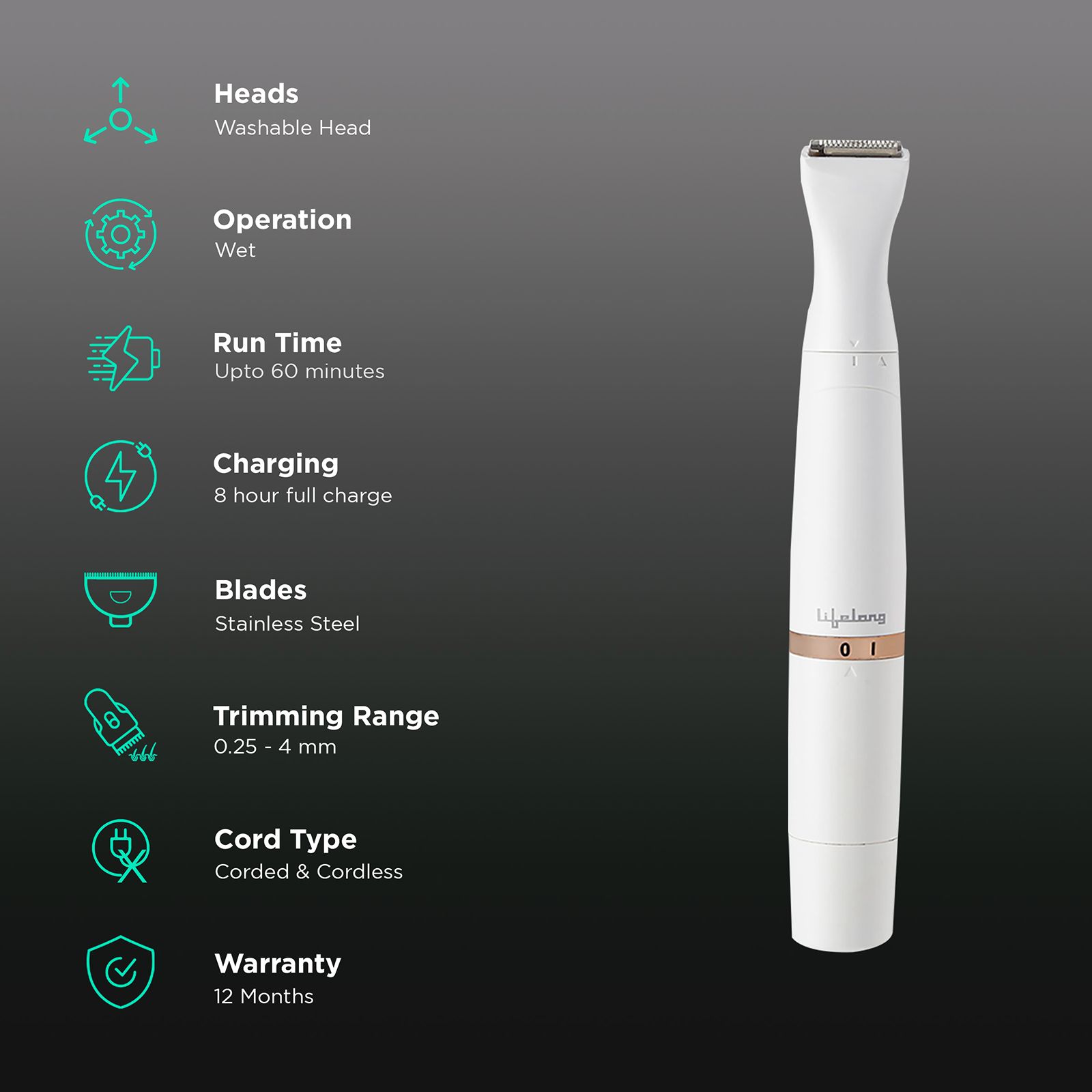 Lifelong LLPCW30 Rechargeable Cordless Dry Trimmer for Intimate Areas with 1 Length Settings for Women (60mins Runtime, Quick Charging, White)_2