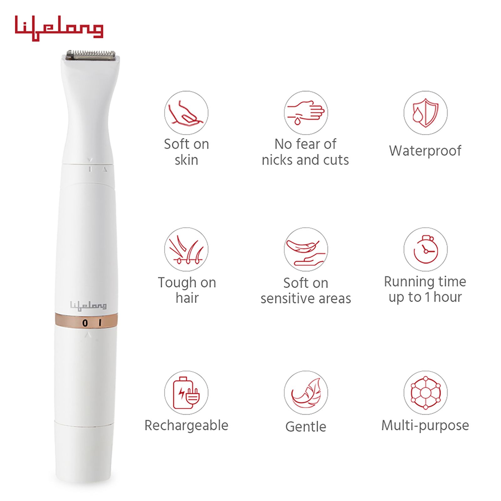 Lifelong LLPCW30 Rechargeable Cordless Dry Trimmer for Intimate Areas with 1 Length Settings for Women (60mins Runtime, Quick Charging, White)_4