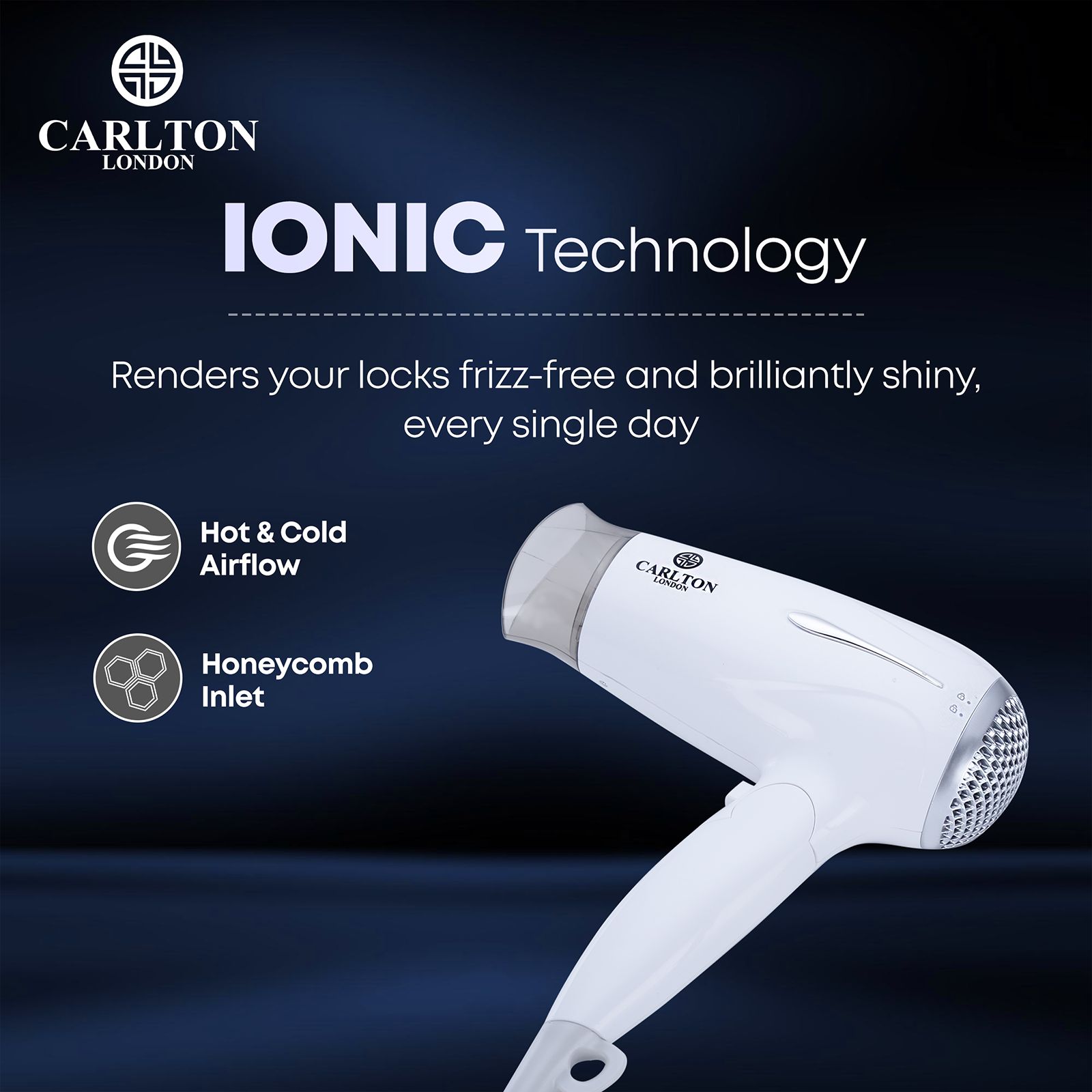 Carlton London Hair Dryer with 3 Heat Settings & Cold Blast (Ionic Technology, White) Carlton London Hair Dryer with 3 Heat Settings & Cold Blast (Ionic Technology, White)_6