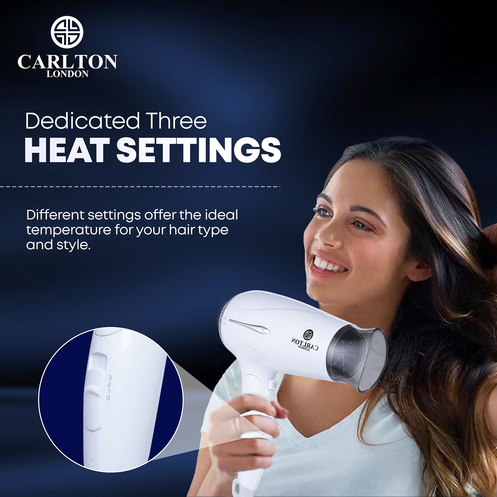 Carlton London Hair Dryer with 3 Heat Settings & Cold Blast (Ionic Technology, White) Carlton London Hair Dryer with 3 Heat Settings & Cold Blast (Ionic Technology, White)_7