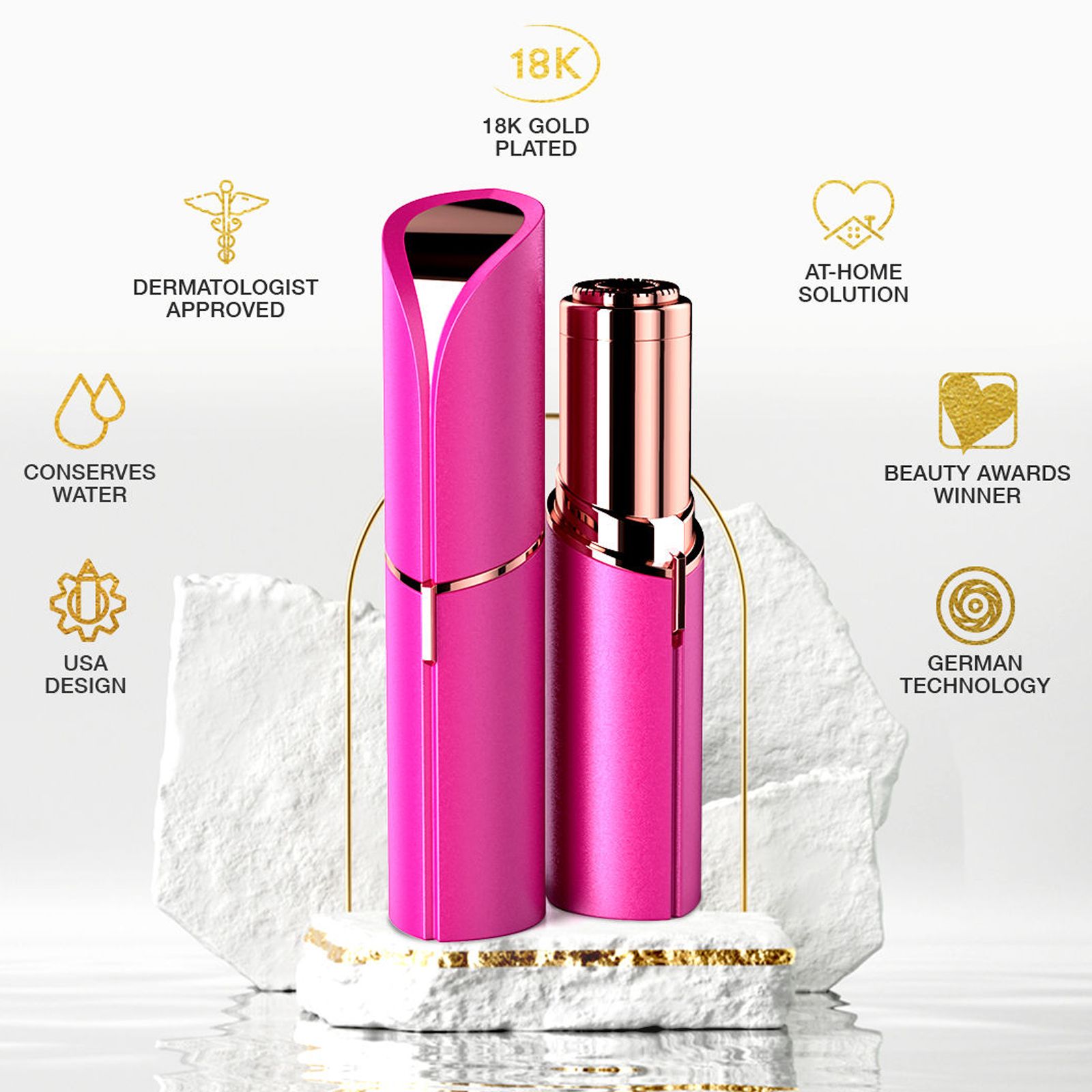 FINISHING TOUCH FLAWLESS Facial Hair Remover (Trimmer, 18K Gold Plated, German Technology, Pink) FINISHING TOUCH FLAWLESS Facial Hair Remover (Trimmer, 18K Gold Plated, German Technology, Pink)_2