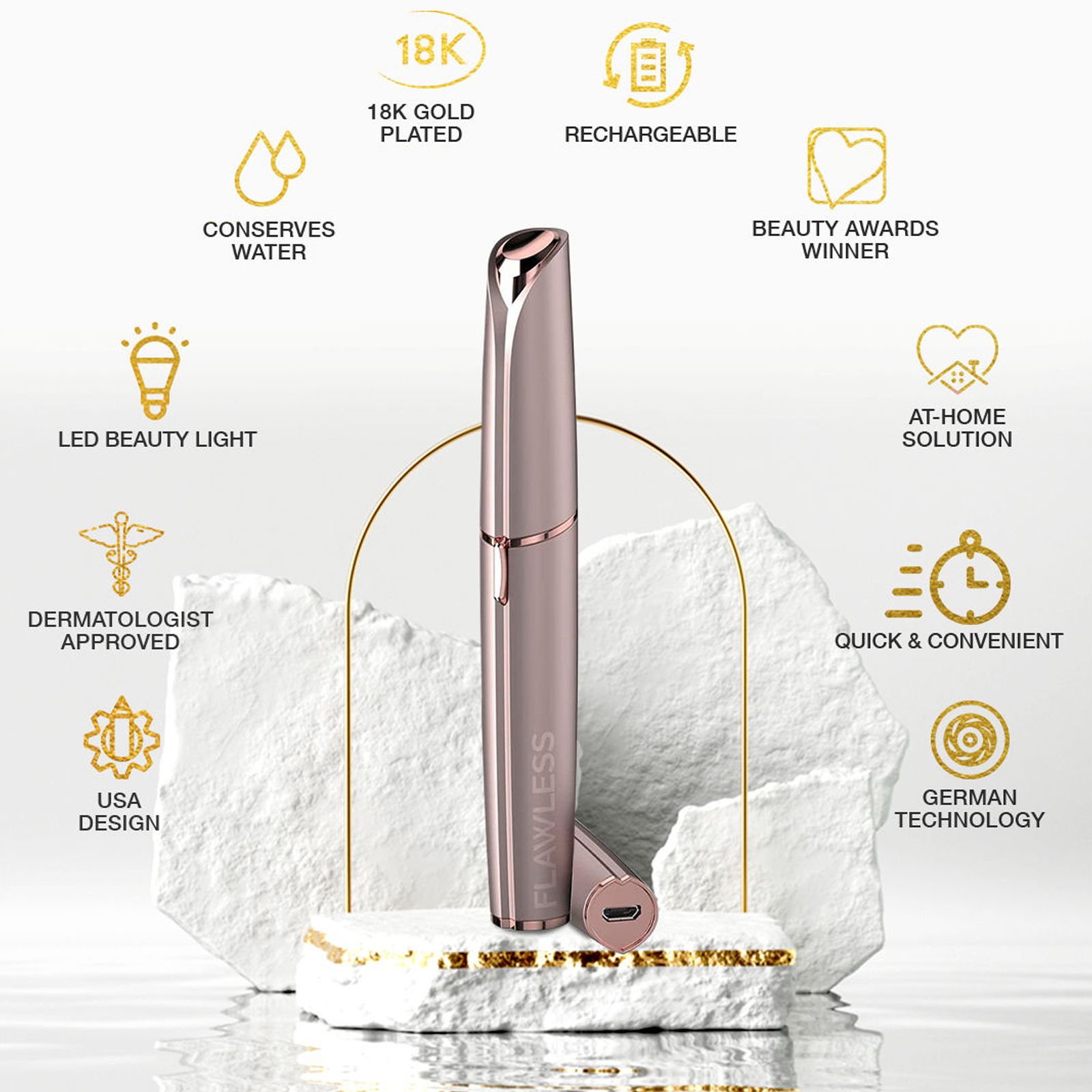 FINISHING TOUCH FLAWLESS Rechargeable Cordless Dry Trimmer for Eyebrow with Women (German Technology, Brows Blush) FINISHING TOUCH FLAWLESS Rechargeable Cordless Dry Trimmer for Eyebrow with Women (German Technology, Brows Blush)_5