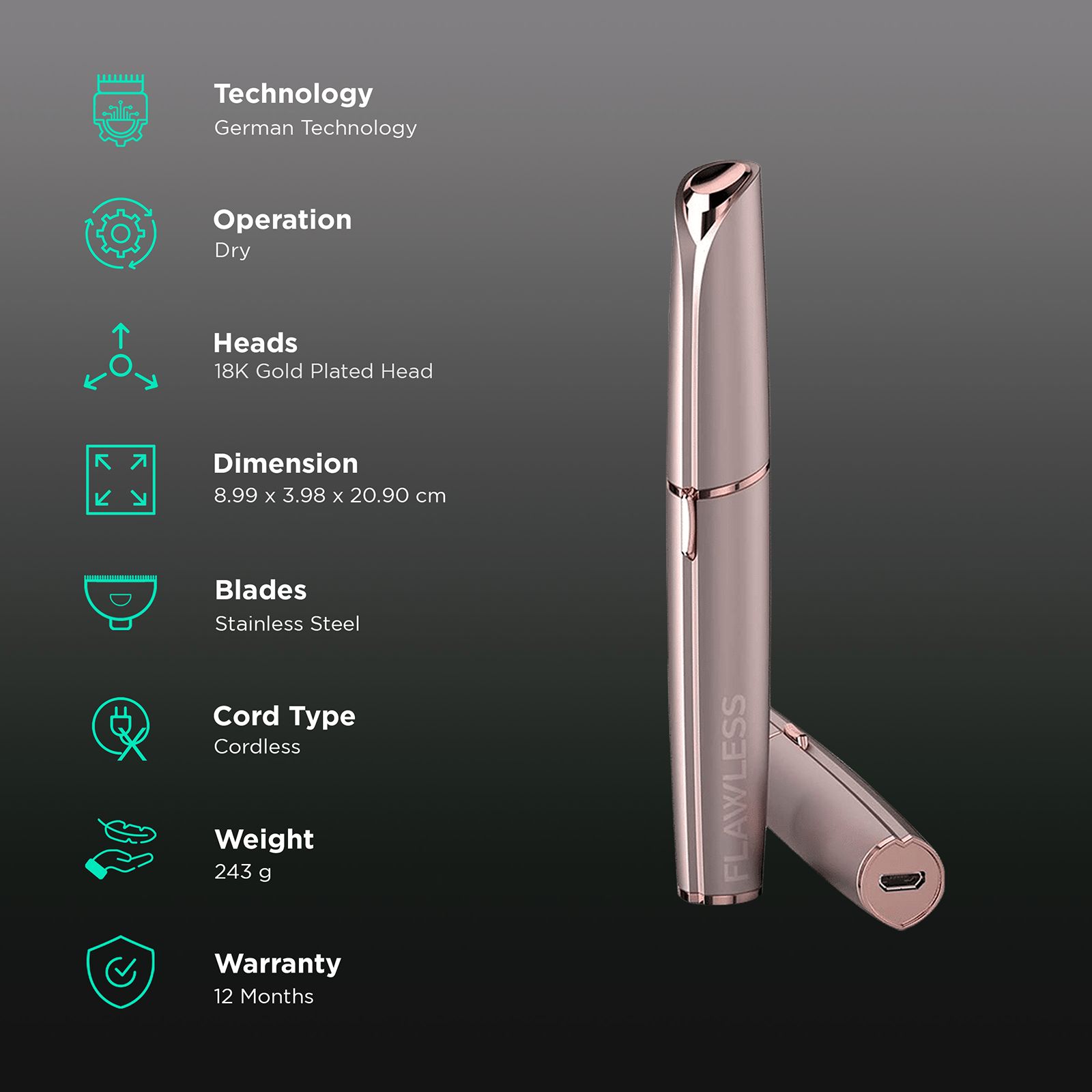 FINISHING TOUCH FLAWLESS Rechargeable Cordless Dry Trimmer for Eyebrow with Women (German Technology, Brows Blush) FINISHING TOUCH FLAWLESS Rechargeable Cordless Dry Trimmer for Eyebrow with Women (German Technology, Brows Blush)_2