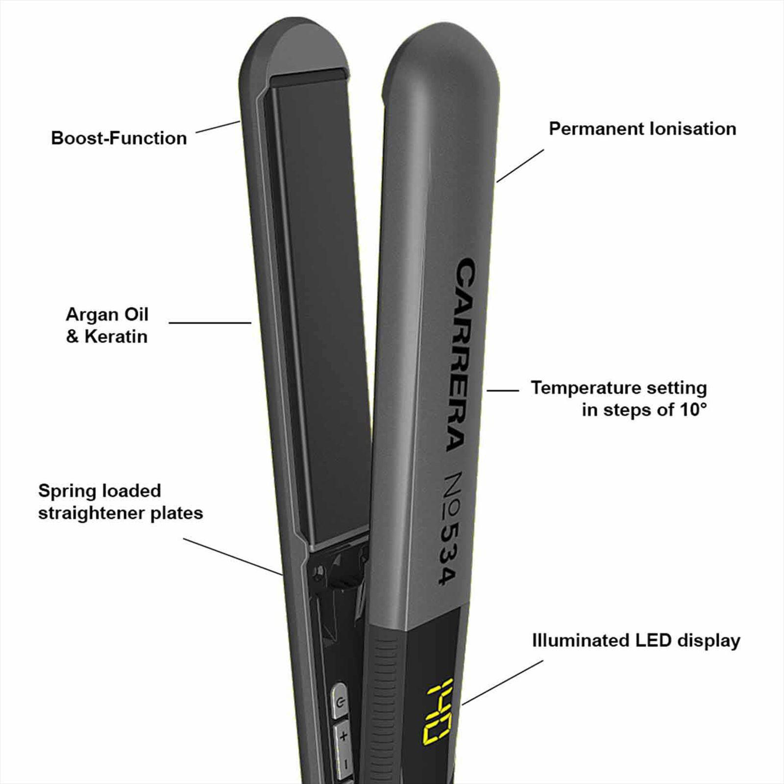 CARRERA Professional Hair Straightener with Permanent Ionisation (Ceramic Plates, Grey) CARRERA Professional Hair Straightener with Permanent Ionisation (Ceramic Plates, Grey)_9