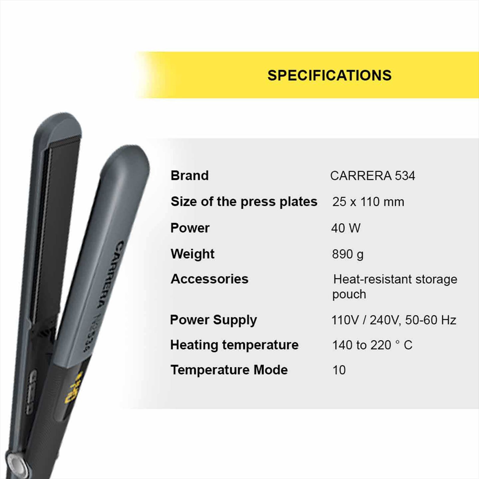 CARRERA Professional Hair Straightener with Permanent Ionisation (Ceramic Plates, Grey) CARRERA Professional Hair Straightener with Permanent Ionisation (Ceramic Plates, Grey)_11