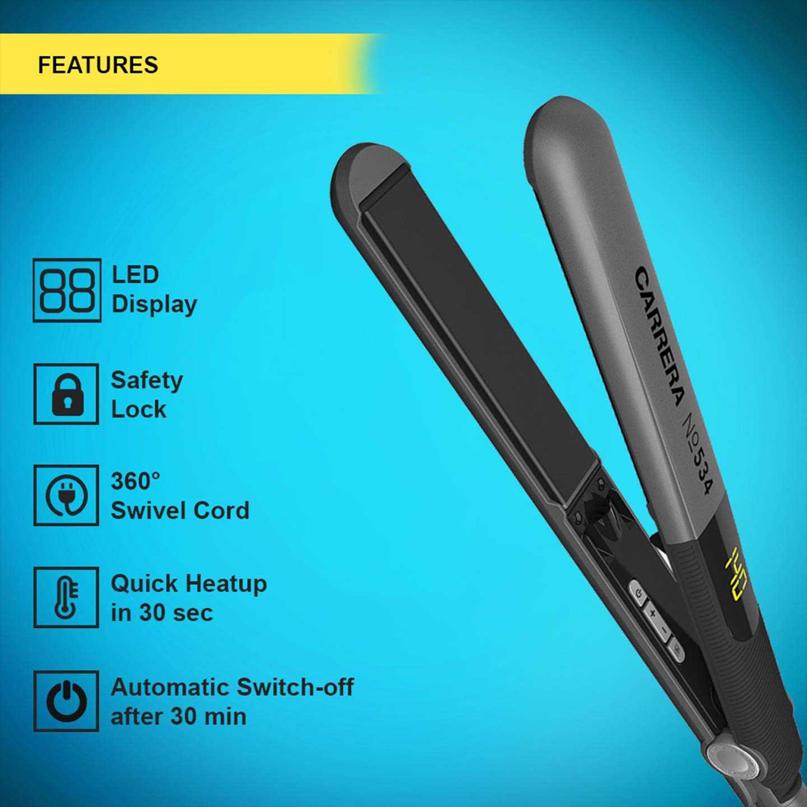 CARRERA Professional Hair Straightener with Permanent Ionisation (Ceramic Plates, Grey) CARRERA Professional Hair Straightener with Permanent Ionisation (Ceramic Plates, Grey)_13