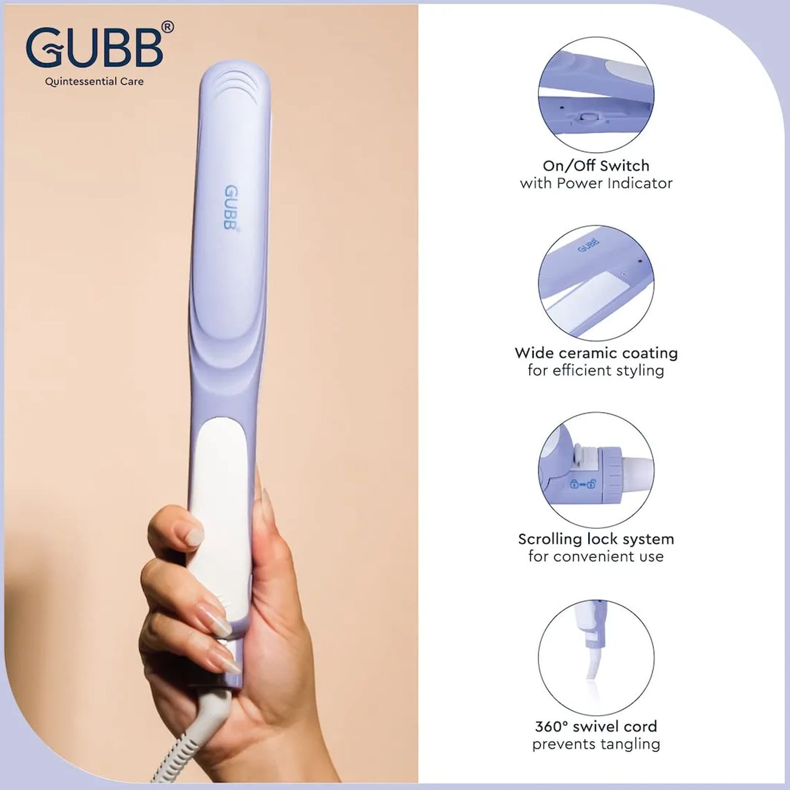 GUBB GB-557 Hair Straightener with Zero-Frizz Technology (Ceramic Plates, Purple)_7