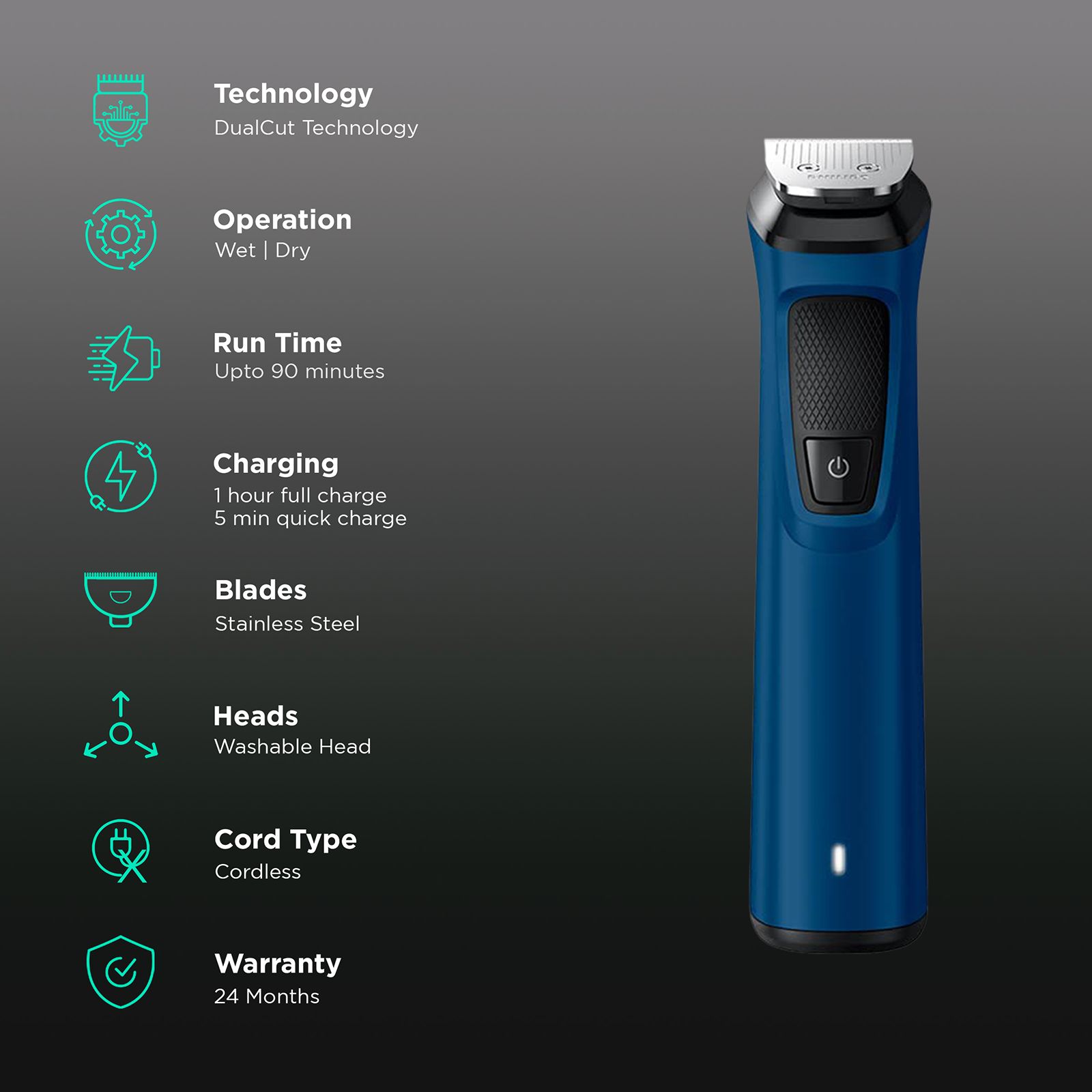 PHILIPS Series 7000 12-in-1 Rechargeable Cordless Grooming Kit for Face, Hair & Body for Men (90min Runtime, DualCut Technology, Blue) PHILIPS Series 7000 12-in-1 Rechargeable Cordless Grooming Kit for Face, Hair & Body for Men (90min Runtime, DualCut Technology, Blue)_2