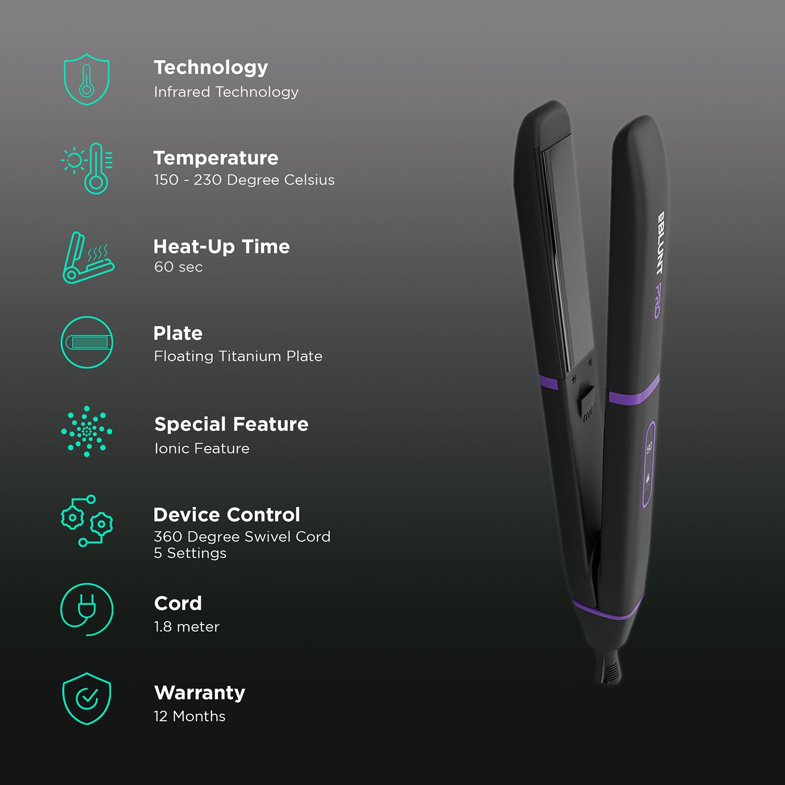 Bblunt Pro Hair Straightener with Ionic Technology (Titanium Plates, Black & Purple) Bblunt Pro Hair Straightener with Ionic Technology (Titanium Plates, Black & Purple)_3