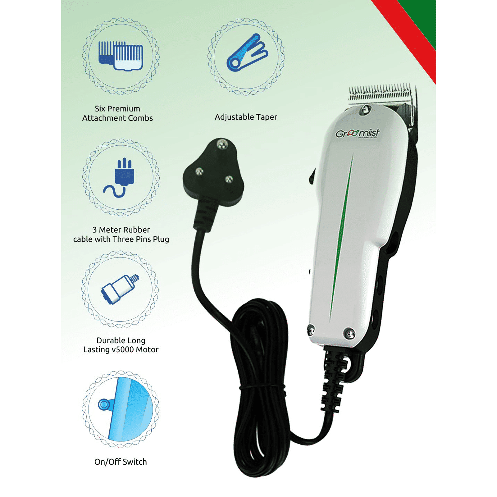 Groomiist Professional Series Corded Dry Trimmer for Body Grooming, Hair Clipping, Beard & Moustache with 6 Length Settings for Men (Durable Long-Lasting Motor, White & Black) Groomiist Professional Series Corded Dry Trimmer for Body Grooming, Hair Clipping, Beard & Moustache with 6 Length Settings for Men (Durable Long-Lasting Motor, White & Black)_5