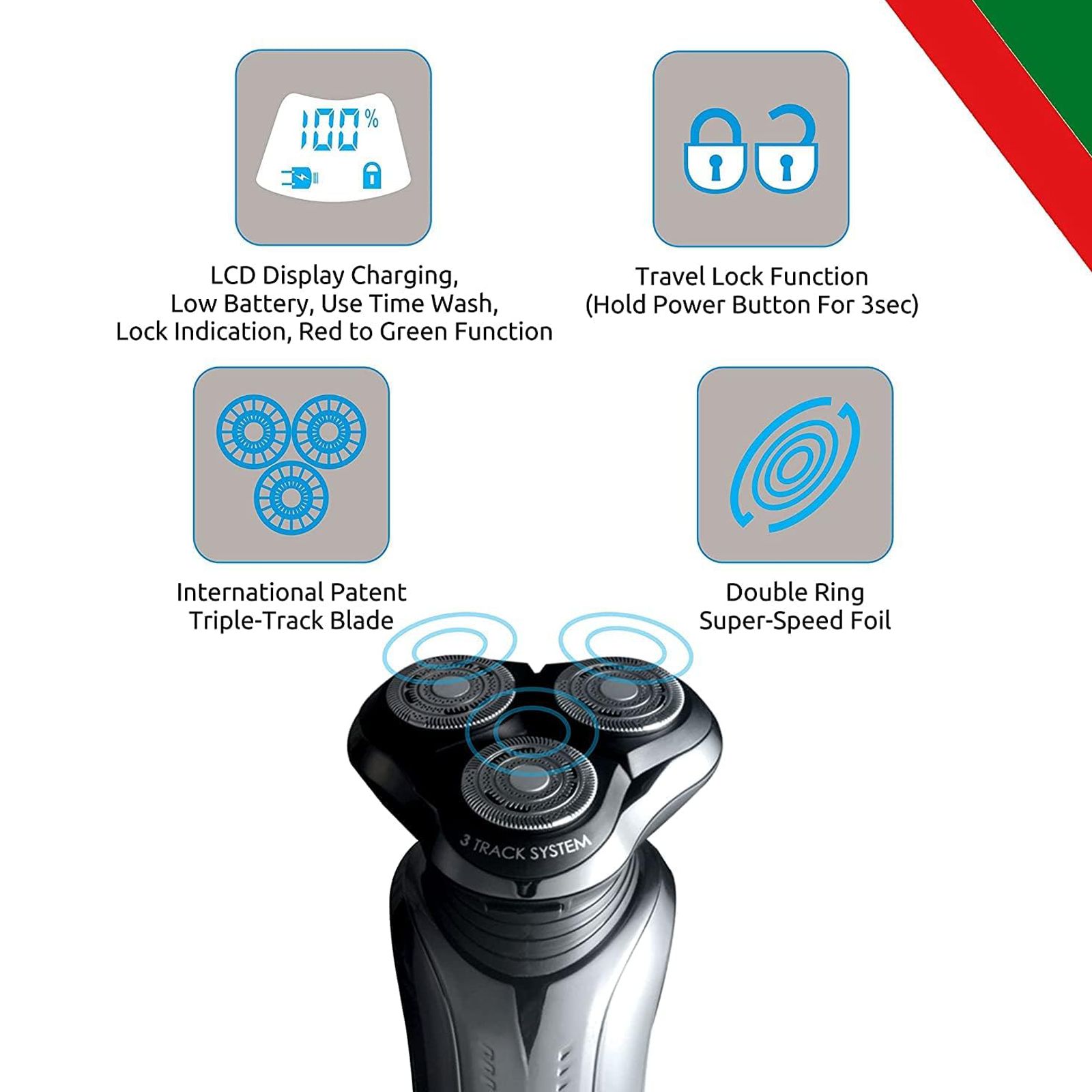 Groomiist Platinum Series 6-in-1 Rechargeable Corded & Cordless Grooming Kit for Face, Nose, Beard & Moustache for Men (60min Runtime, LCD Digital Display, Black)_5
