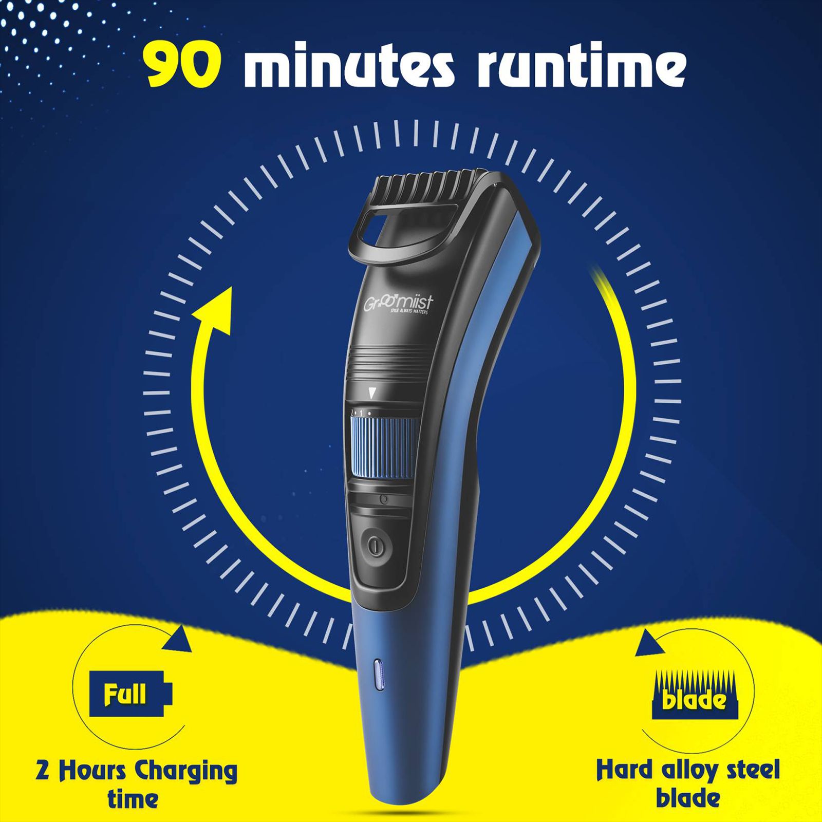 Groomiist Copper Series Rechargeable Corded & Cordless Wet & Dry Trimmer for Beard & Moustache with 20 Length Settings for Men (90min Runtime, LED Indicator, Black & Blue)_8