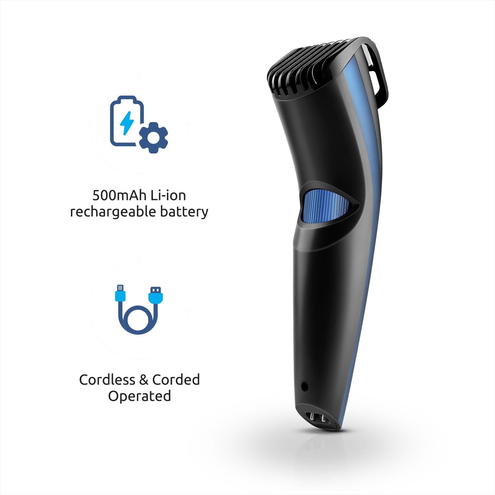 Groomiist Copper Series Rechargeable Corded & Cordless Wet & Dry Trimmer for Beard & Moustache with 20 Length Settings for Men (90min Runtime, LED Indicator, Black & Blue)_11