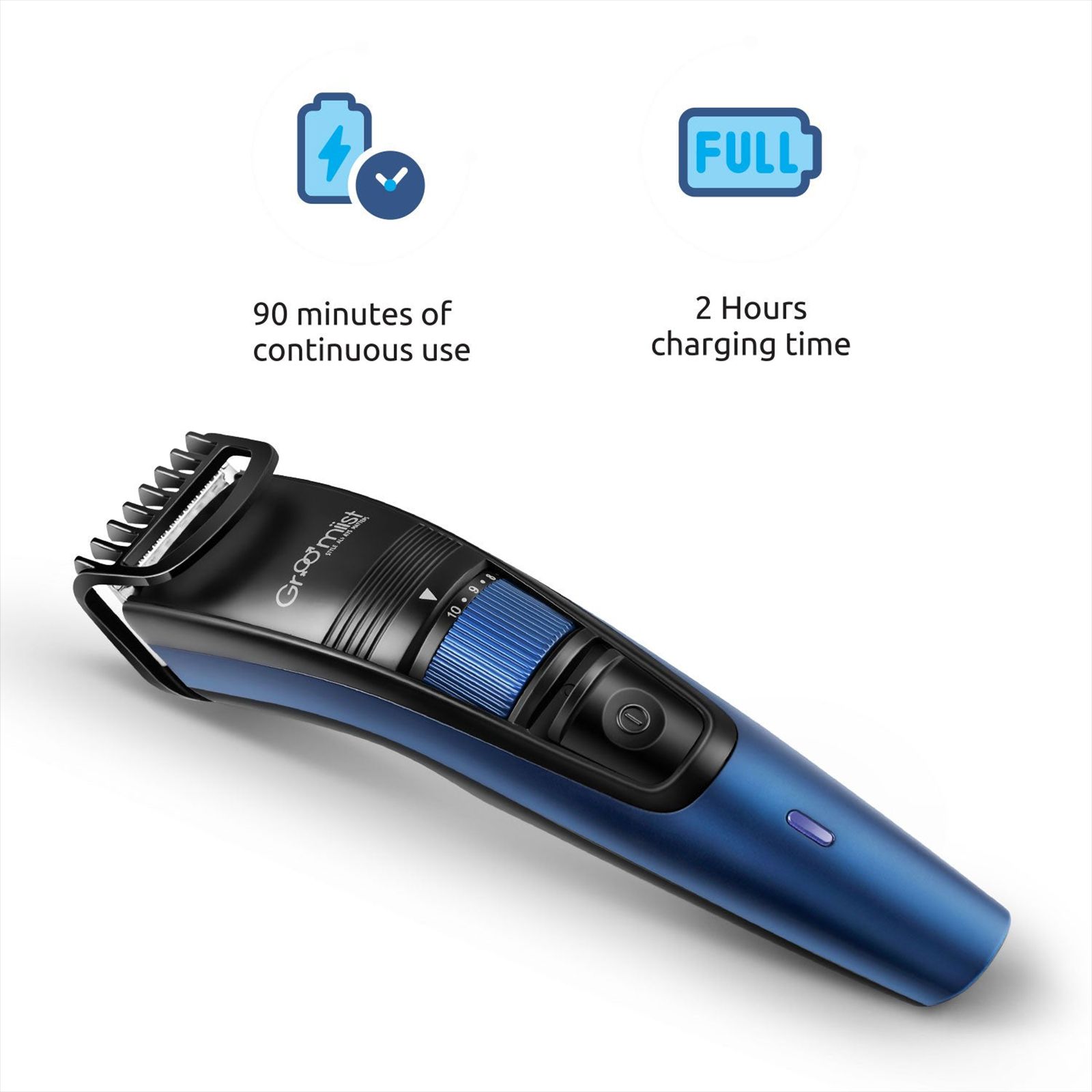 Groomiist Copper Series Rechargeable Corded & Cordless Wet & Dry Trimmer for Beard & Moustache with 20 Length Settings for Men (90min Runtime, LED Indicator, Black & Blue)_12