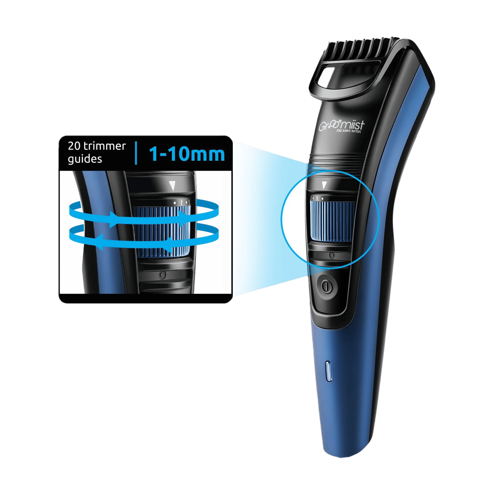 Groomiist Copper Series Rechargeable Corded & Cordless Wet & Dry Trimmer for Beard & Moustache with 20 Length Settings for Men (90min Runtime, LED Indicator, Black & Blue)_14