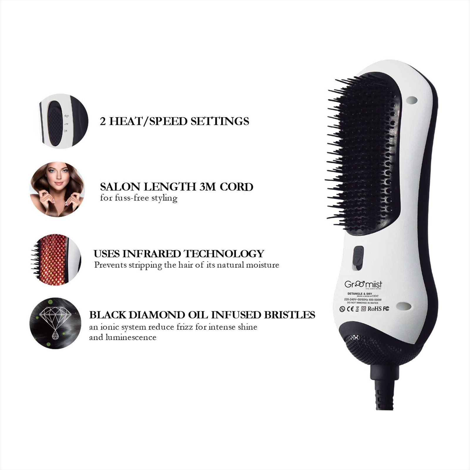 Groomiist Hair Dryer with 2 Heat Settings (Infrared Technology, White & Black) Groomiist Hair Dryer with 2 Heat Settings (Infrared Technology, White & Black)_8