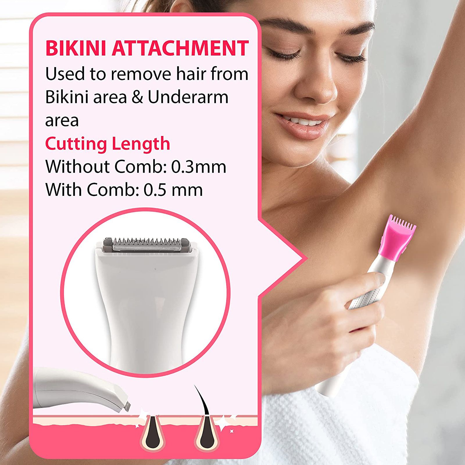 AGARO 2107 Rechargeable Cordless Wet & Dry Trimmer for Intimate Areas, Nose, Ear & Eyebrow with 2 Length Settings for Women (60min Runtime, IPX4 Water Resistant, White) AGARO 2107 Rechargeable Cordless Wet & Dry Trimmer for Intimate Areas, Nose, Ear & Eyebrow with 2 Length Settings for Women (60min Runtime, IPX4 Water Resistant, White)_4