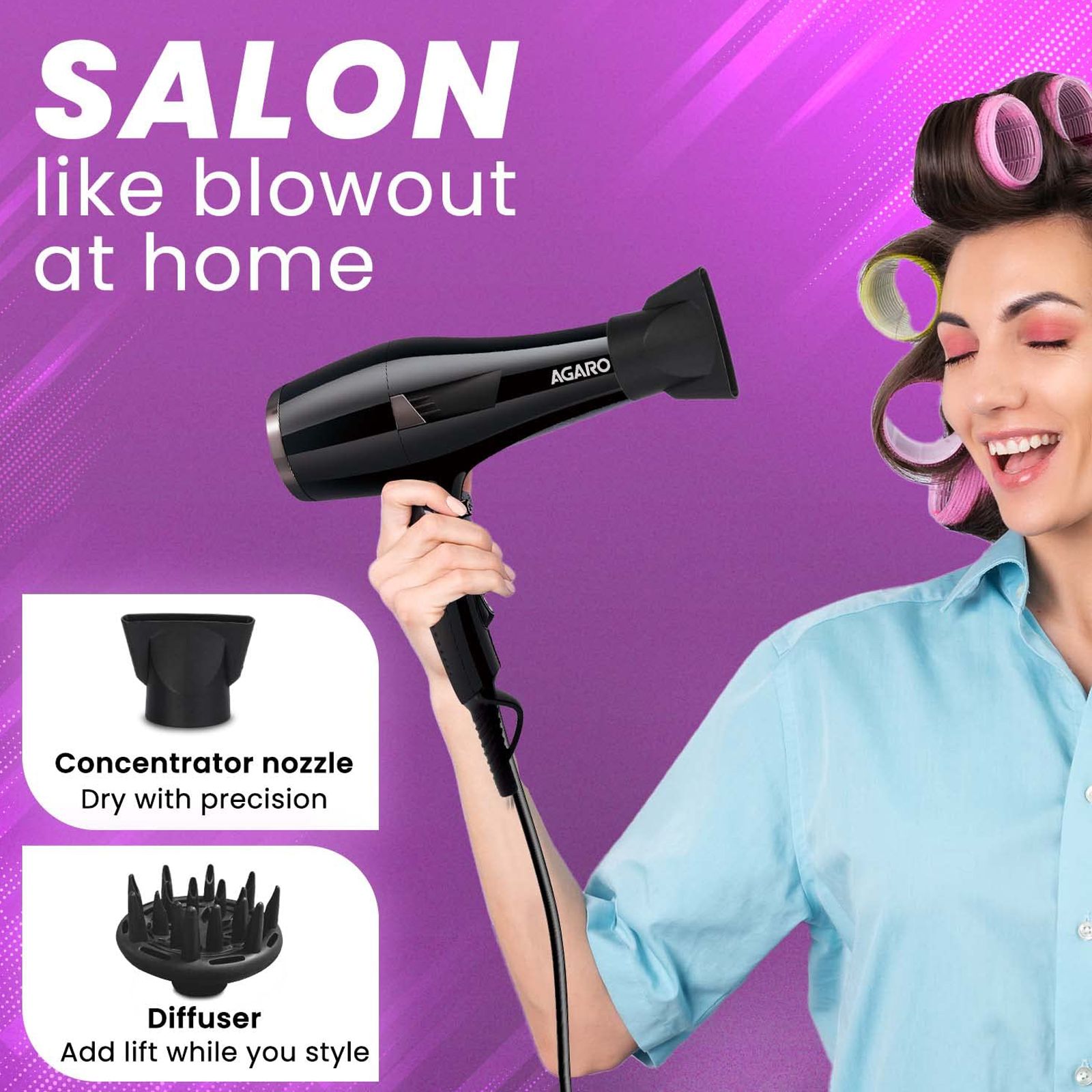 AGARO Turbo Pro Hair Dryer with 3 Heat Settings & Cool Shot (Diffuser, Black) AGARO Turbo Pro Hair Dryer with 3 Heat Settings & Cool Shot (Diffuser, Black)_3