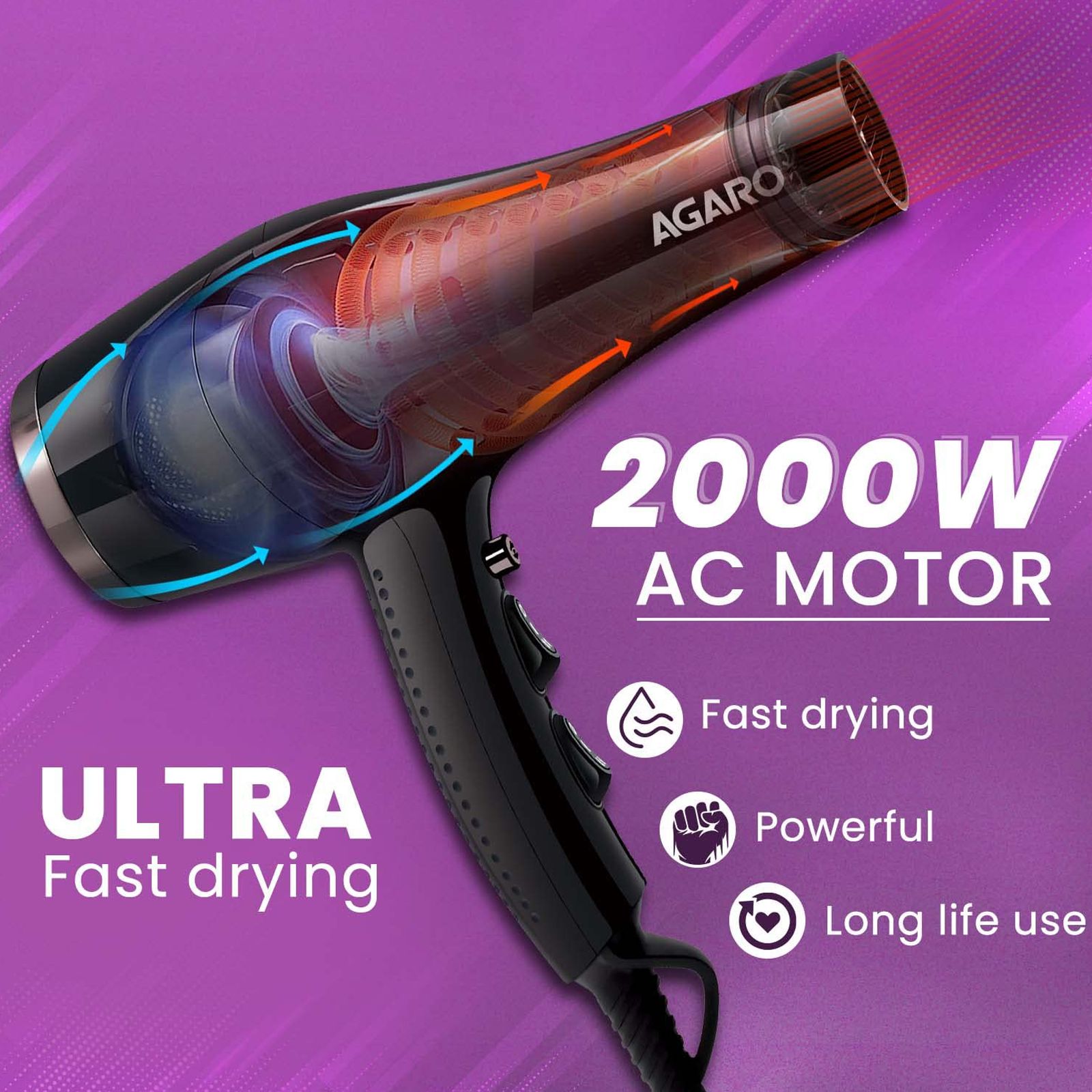 AGARO Turbo Pro Hair Dryer with 3 Heat Settings & Cool Shot (Diffuser, Black) AGARO Turbo Pro Hair Dryer with 3 Heat Settings & Cool Shot (Diffuser, Black)_4