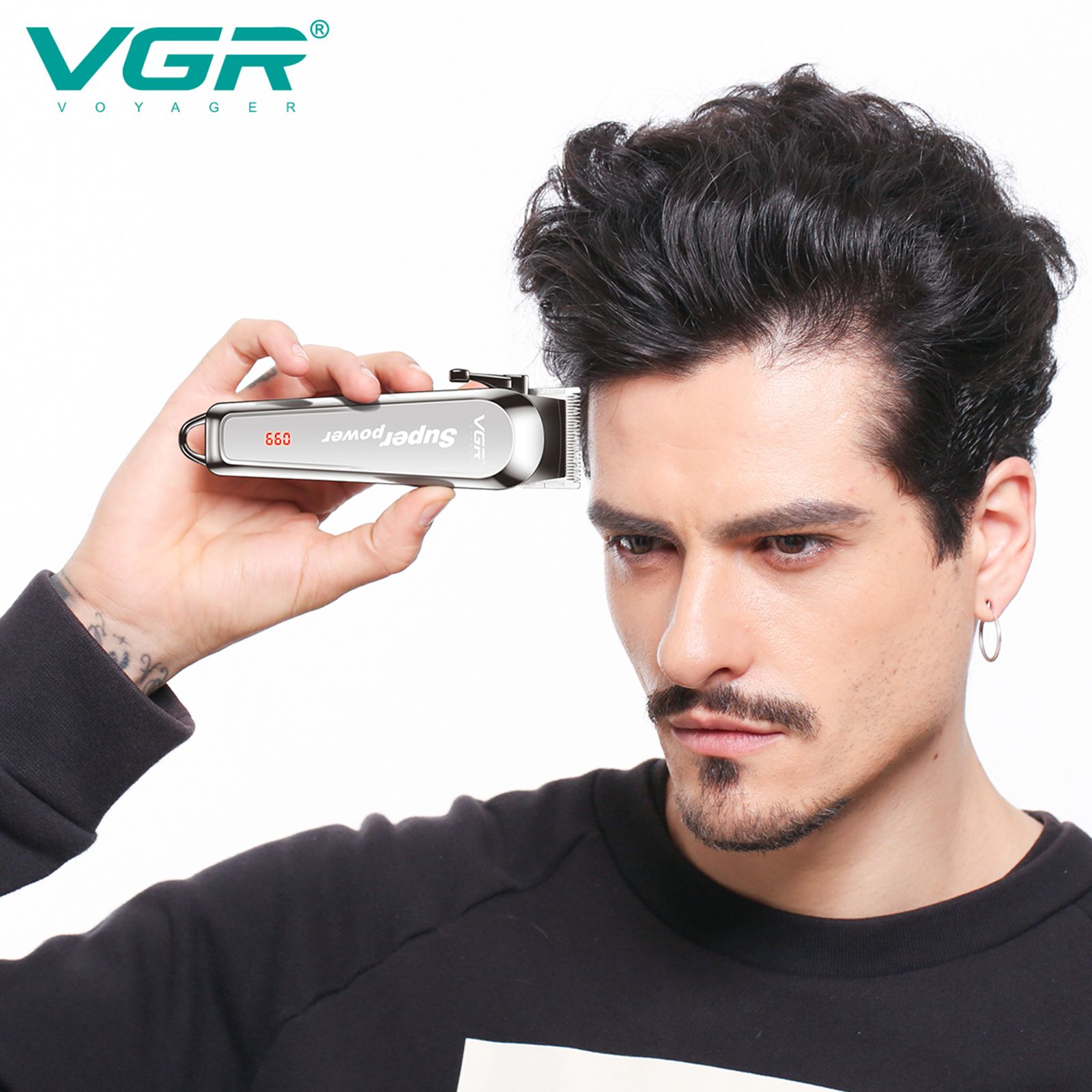 VGR V-060 Rechargeable Cordless Dry Trimmer for Hair Clipping, Beard, Moustache & Body Grooming with 4 Length Settings for Men (150min Runtime, Digital LED Display, Silver)_4