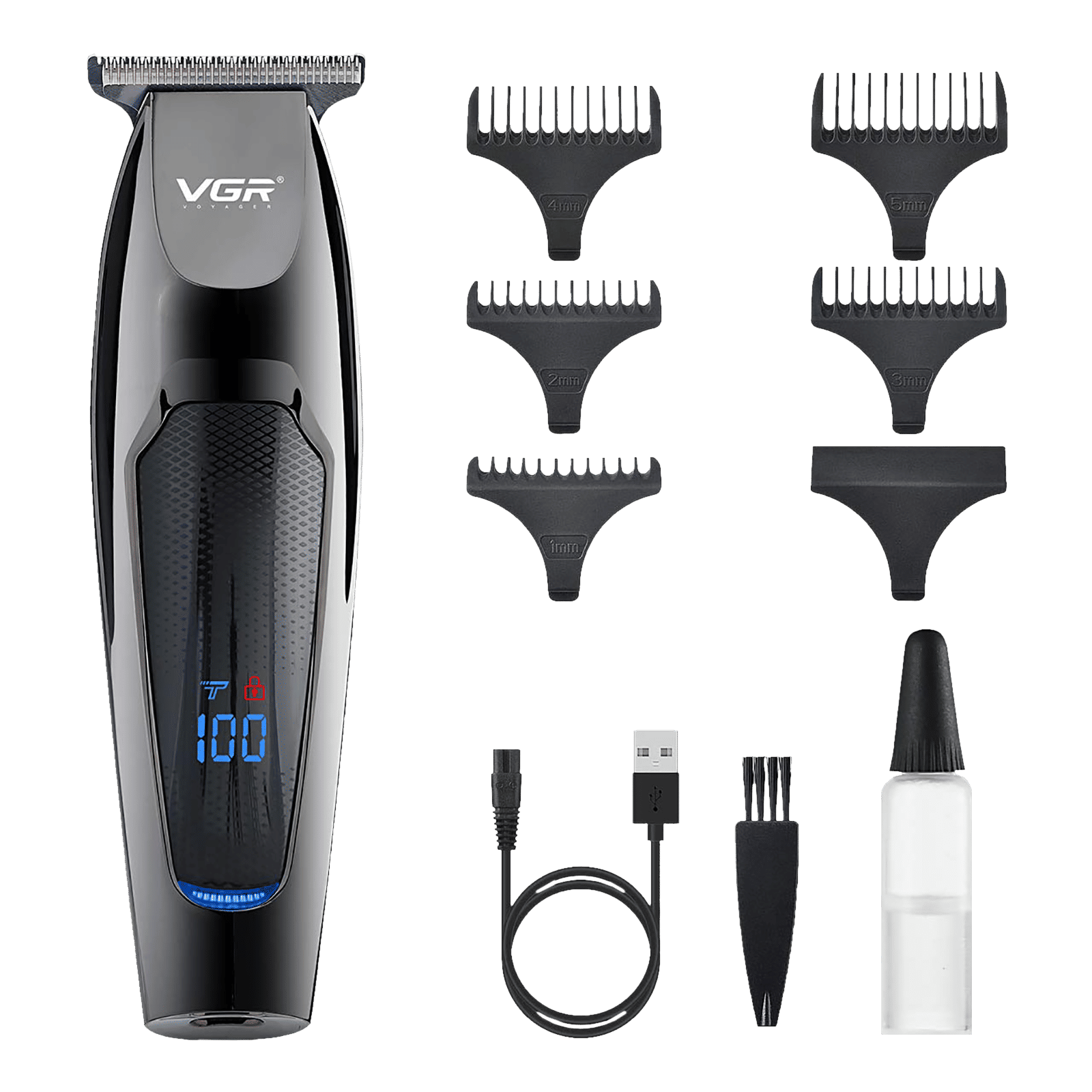 VGR V-070 Rechargeable Cordless Wet & Dry Trimmer for Hair Clipping, Beard, Moustache & Body Grooming with 5 Length Settings for Men (120min Runtime, Digital Display, Black)_1