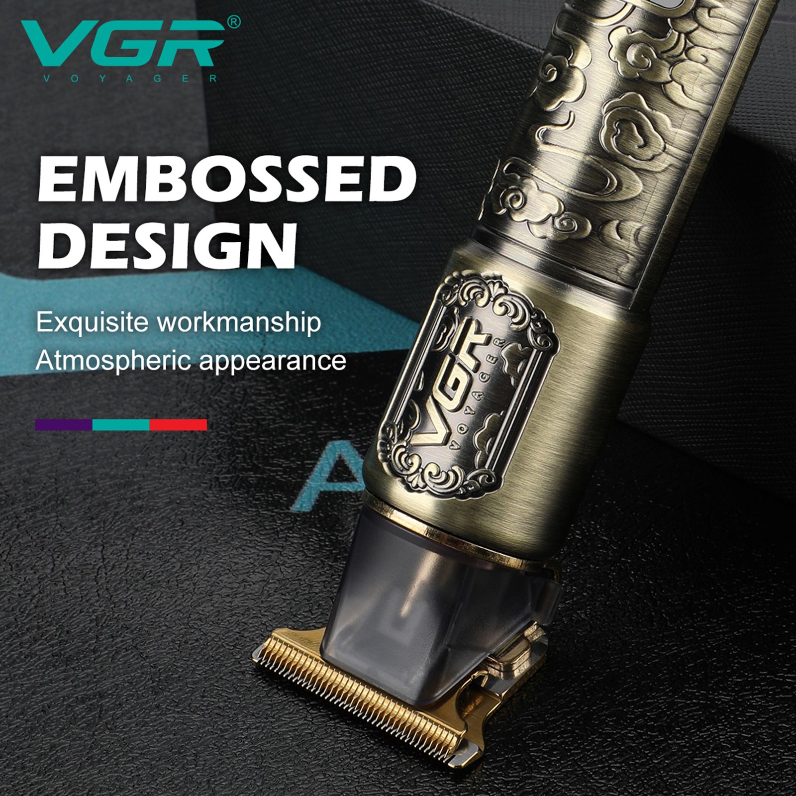 VGR V-073 Rechargeable Cordless Wet & Dry Trimmer for Hair Clipping, Beard, Moustache, Body Grooming & Intimate Areas with 4 Length Settings for Men (240min Runtime, LED Display, Gold)_7