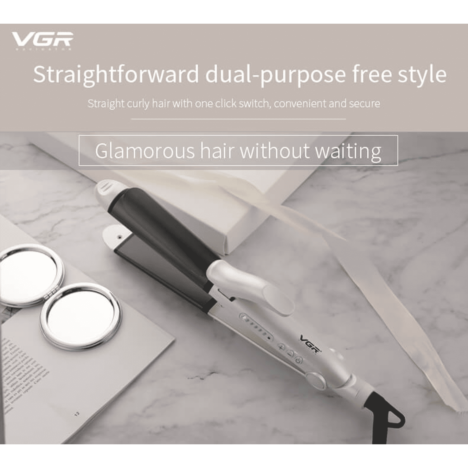VGR Professional 2-in-1 Hair Styler with Uniform Heat Technology (LED Indicator, White)_5