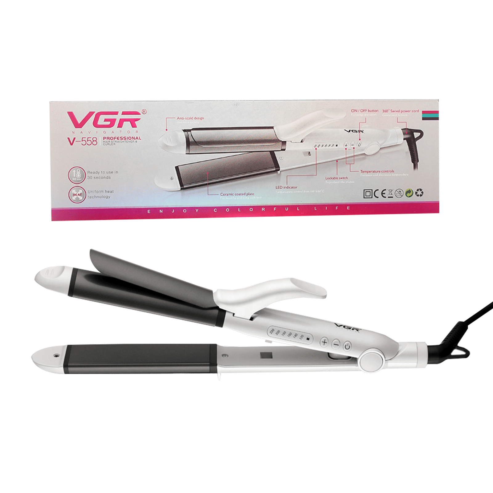 VGR Professional 2-in-1 Hair Styler with Uniform Heat Technology (LED Indicator, White)_6