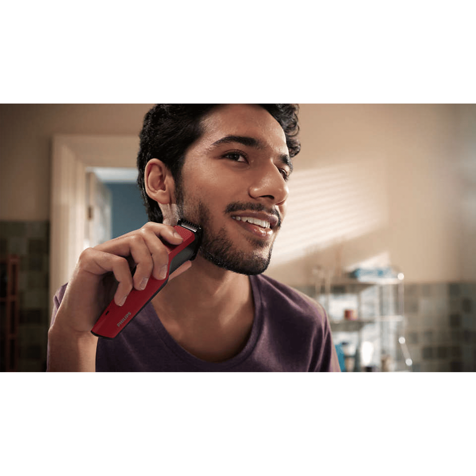 PHILIPS Series 1000 Rechargeable Cordless Dry Trimmer for Beard & Moustache with 4 Length Settings for Men (60min Runtime, DataPower Technology, Red)_7